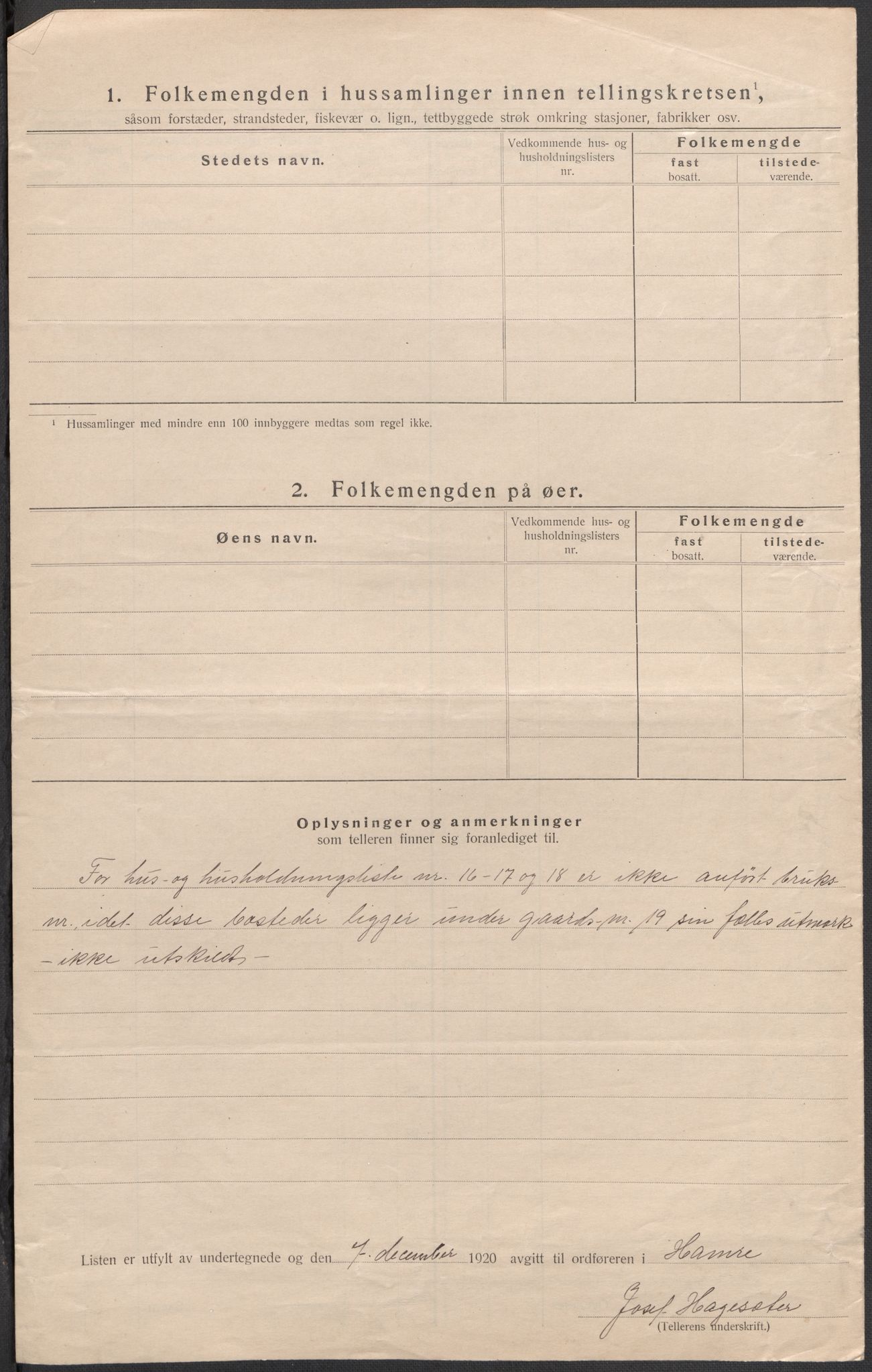 SAB, 1920 census for Hamre, 1920, p. 16