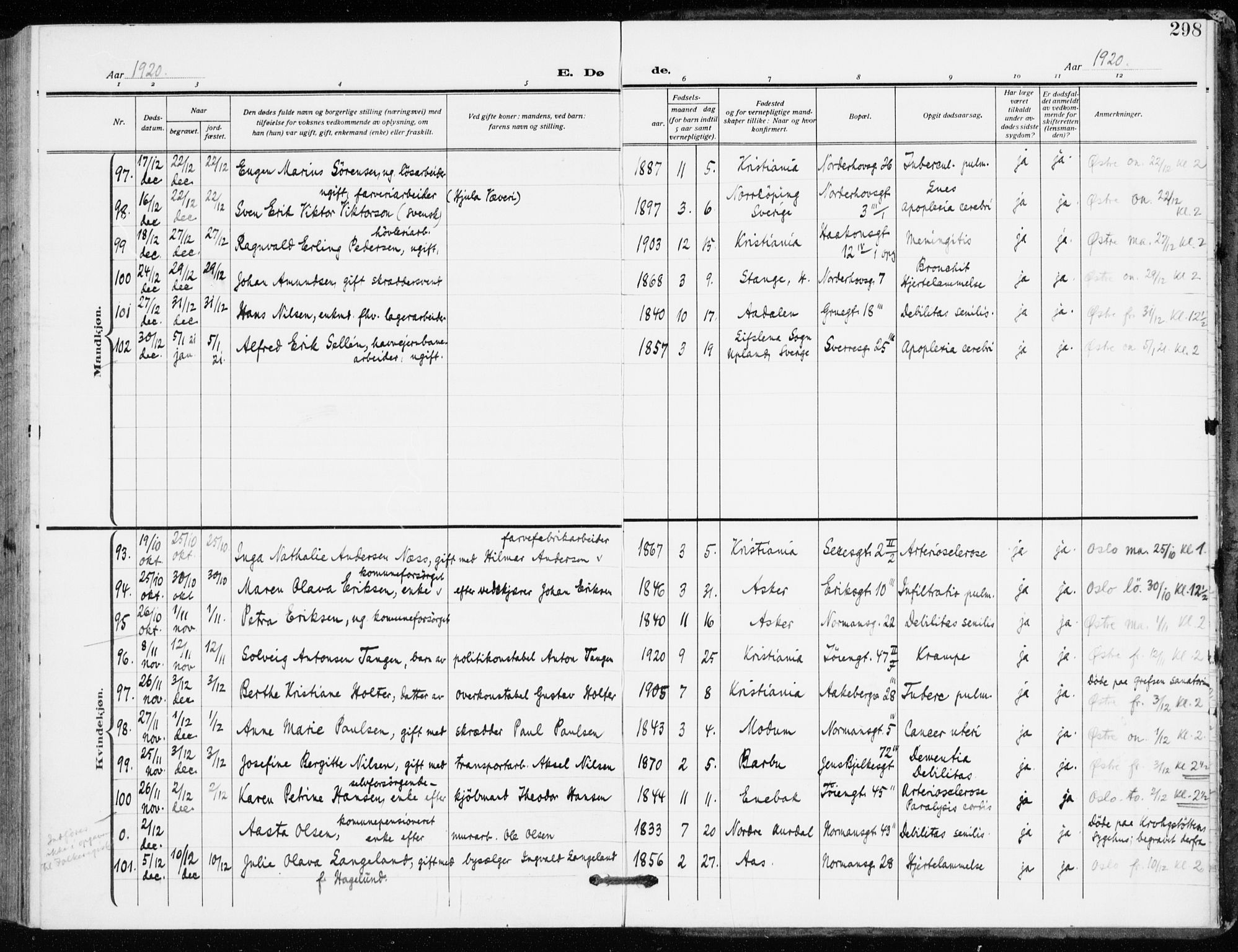 Kampen prestekontor Kirkebøker, SAO/A-10853/F/Fa/L0013: Parish register (official) no. I 13, 1917-1922, p. 298