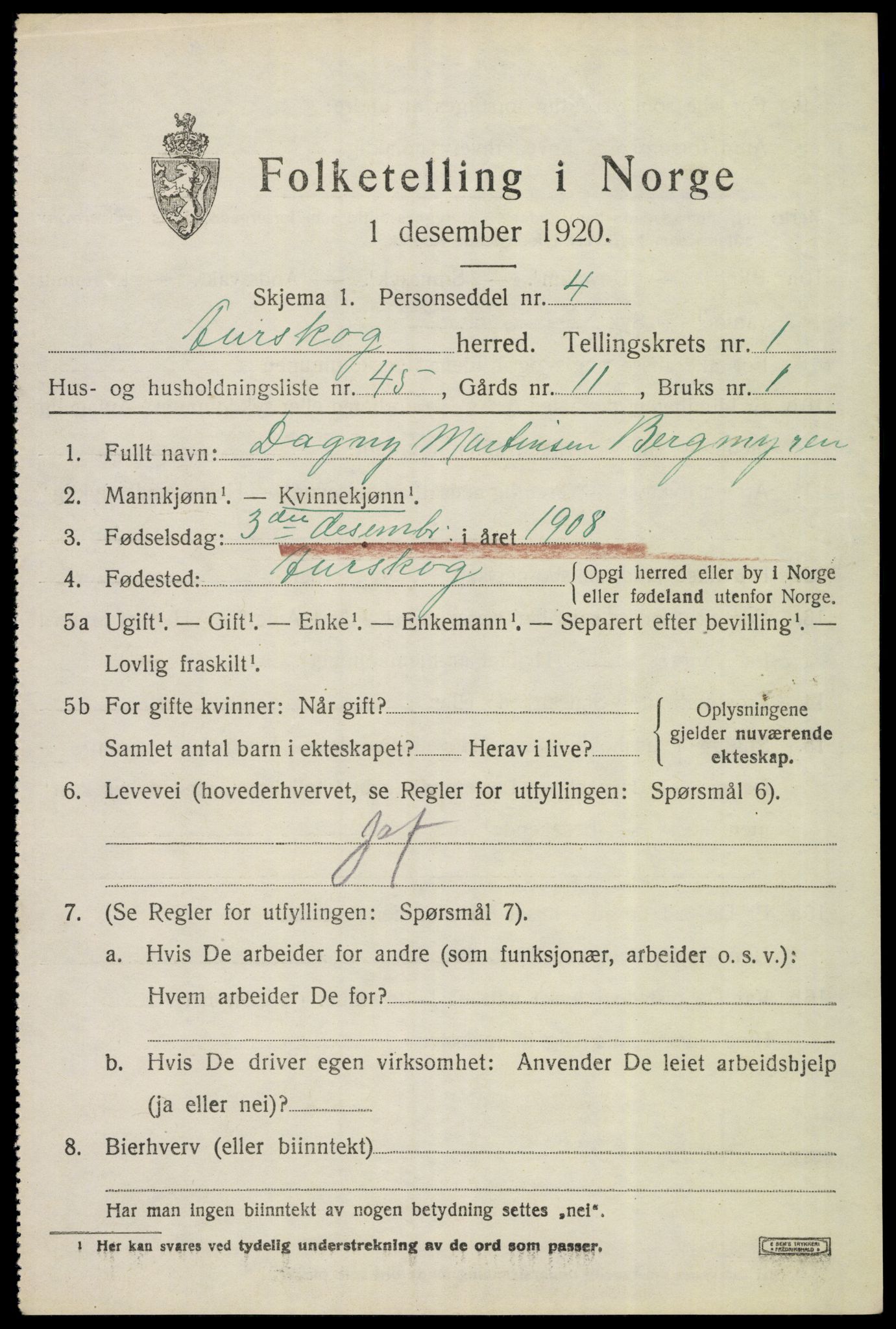 SAO, 1920 census for Aurskog, 1920, p. 1670