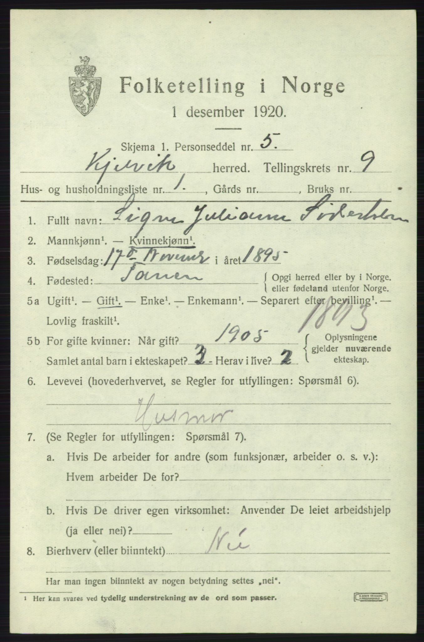 SATØ, 1920 census for Kjelvik, 1920, p. 7031