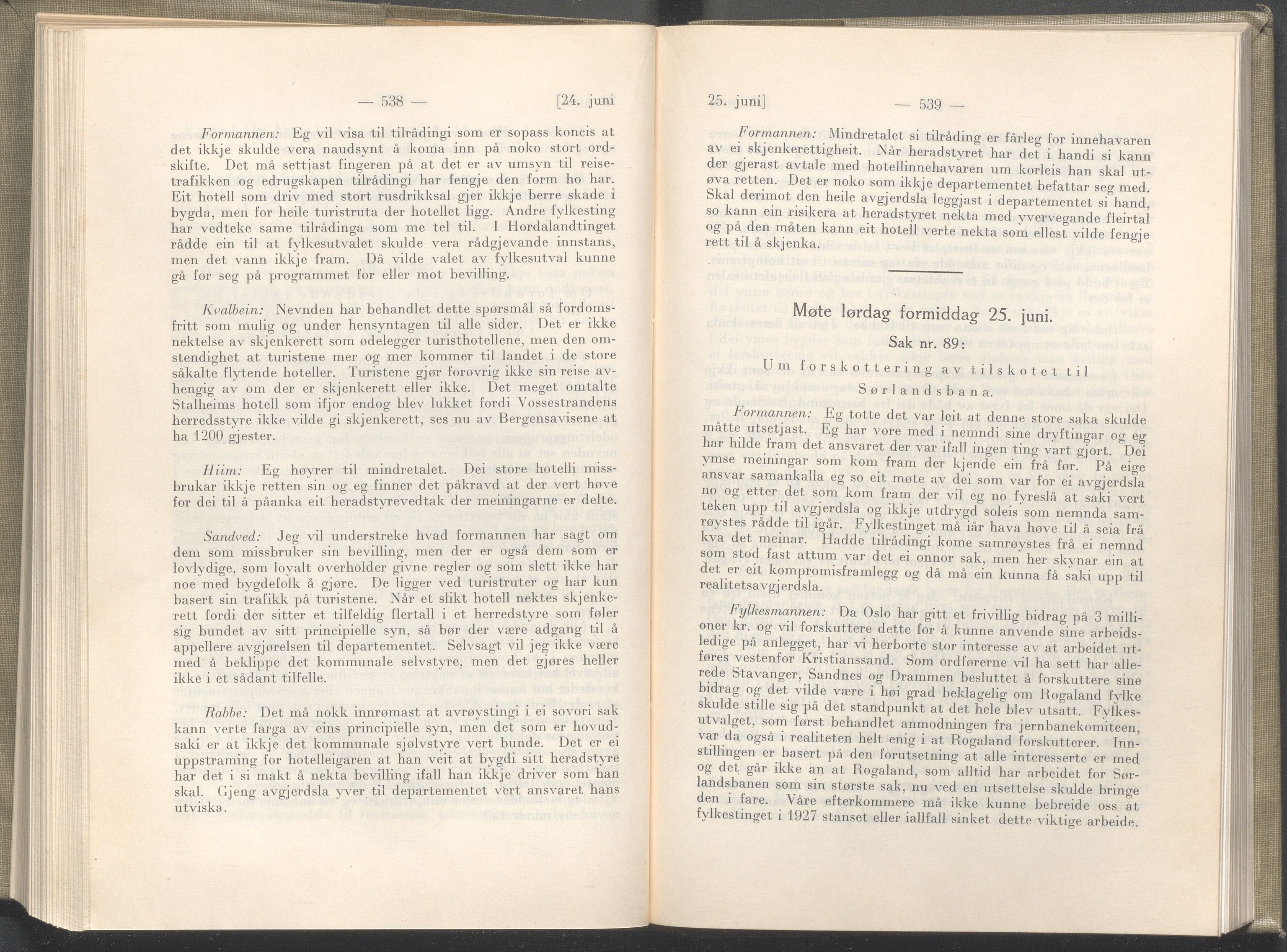 Rogaland fylkeskommune - Fylkesrådmannen , IKAR/A-900/A/Aa/Aaa/L0046: Møtebok , 1927, p. 538-539