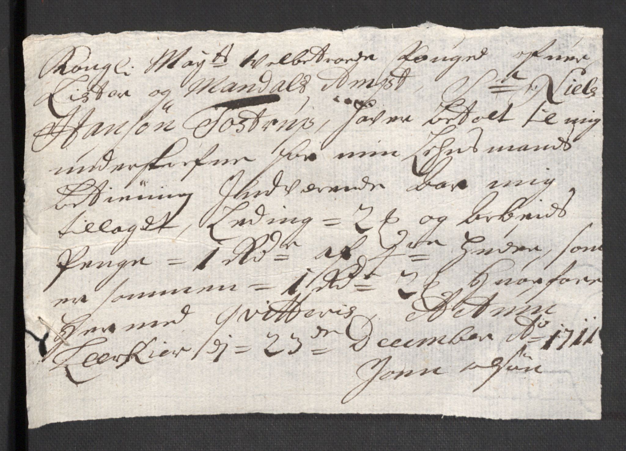 Rentekammeret inntil 1814, Reviderte regnskaper, Fogderegnskap, AV/RA-EA-4092/R43/L2554: Fogderegnskap Lista og Mandal, 1711, p. 210