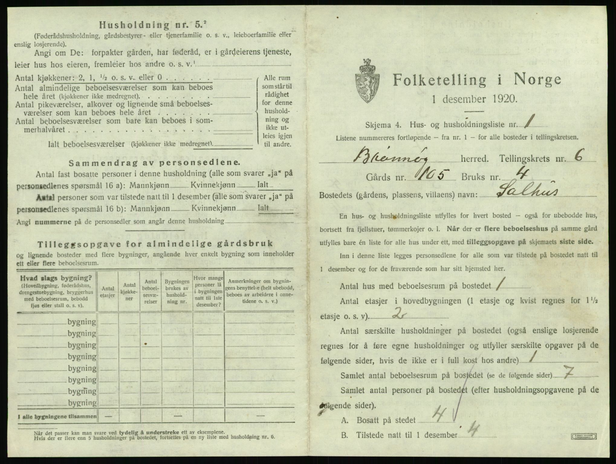 SAT, 1920 census for Brønnøy, 1920, p. 506