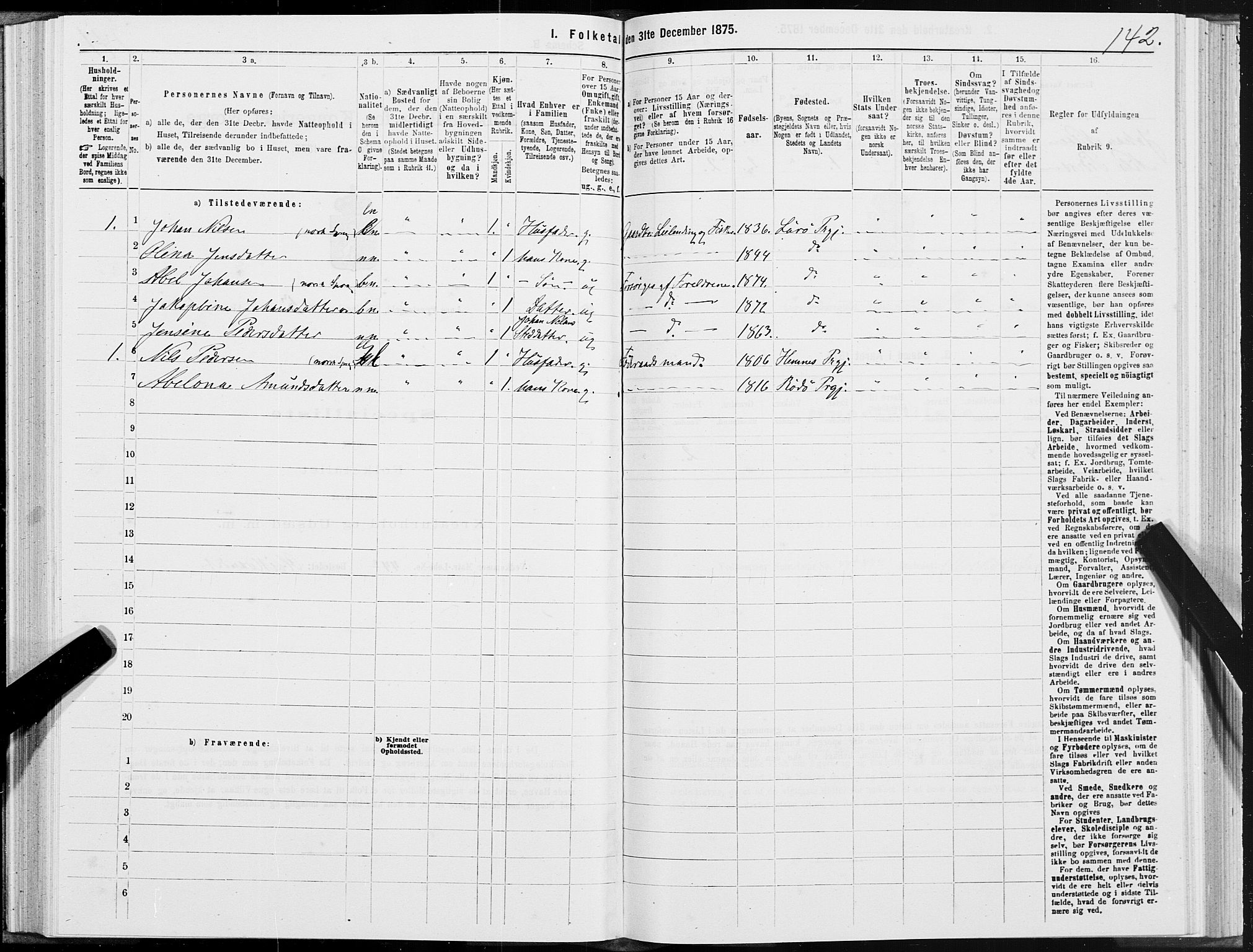 SAT, 1875 census for 1834P Lurøy, 1875, p. 3142