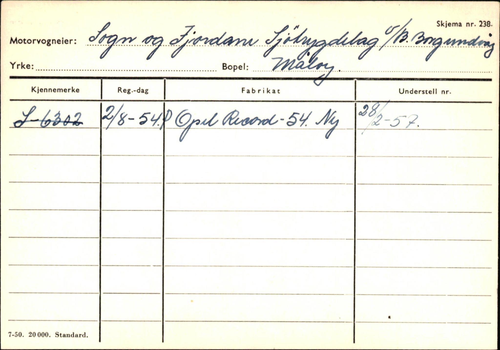 Statens vegvesen, Sogn og Fjordane vegkontor, SAB/A-5301/4/F/L0145: Registerkort Vågsøy S-Å. Årdal I-P, 1945-1975, p. 129