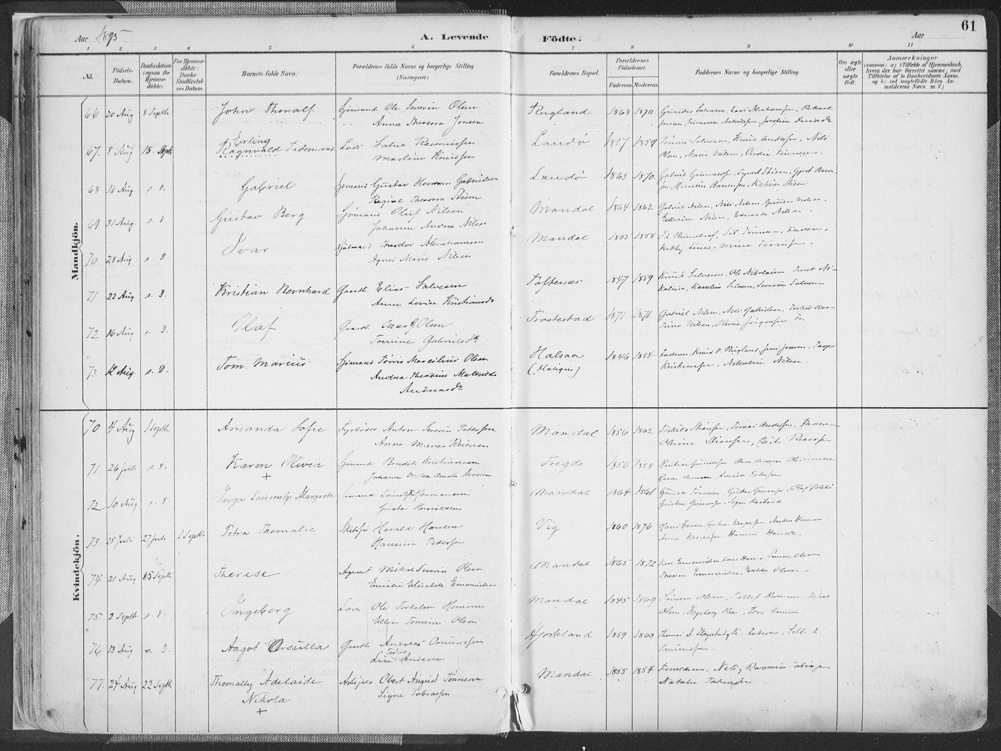 Mandal sokneprestkontor, SAK/1111-0030/F/Fa/Faa/L0018: Parish register (official) no. A 18, 1890-1905, p. 61