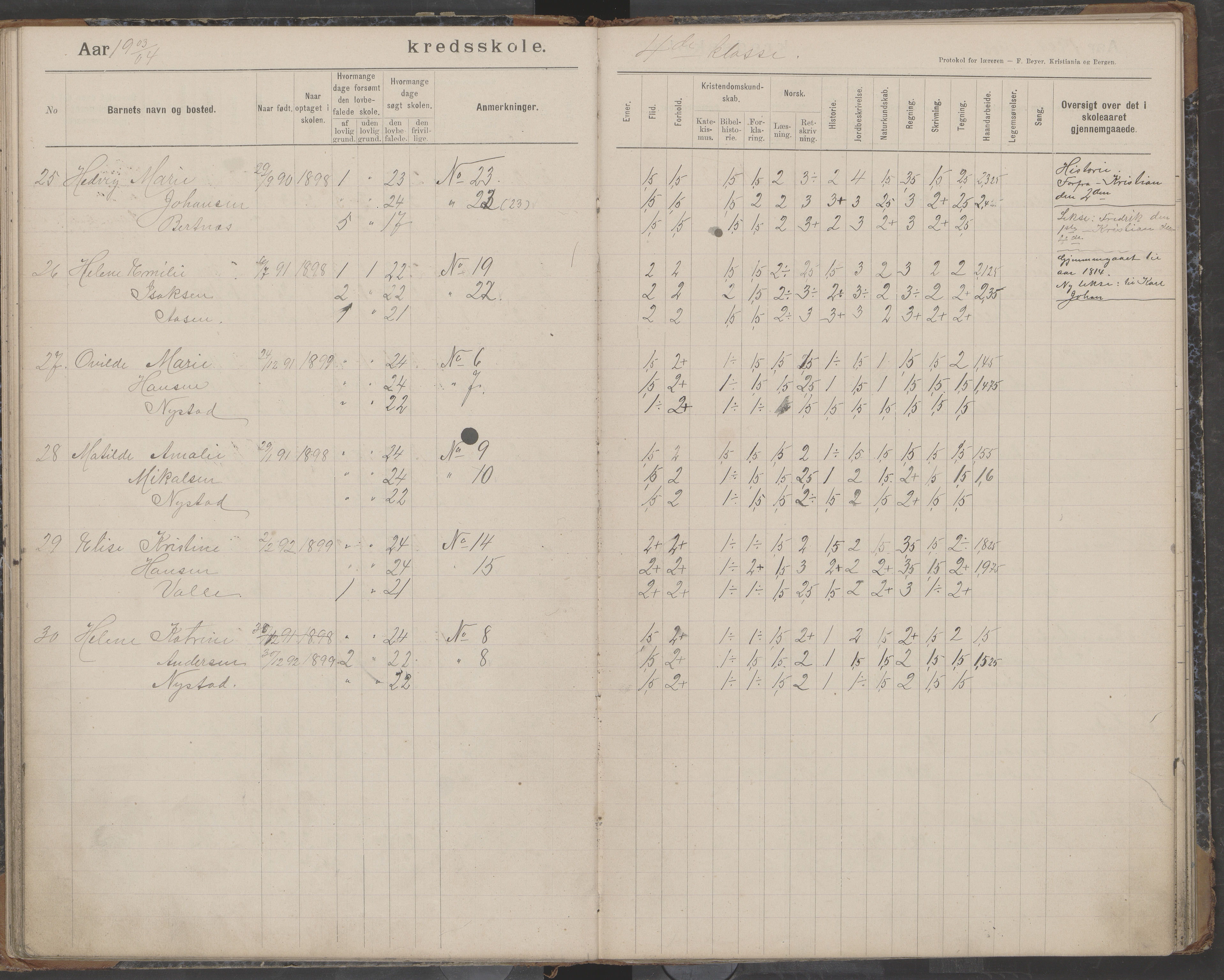 Bodin kommune. Støver skolekrets, AIN/K-18431.510.07/F/Fa/L0003: Skoleprotokoll, 1900-1909