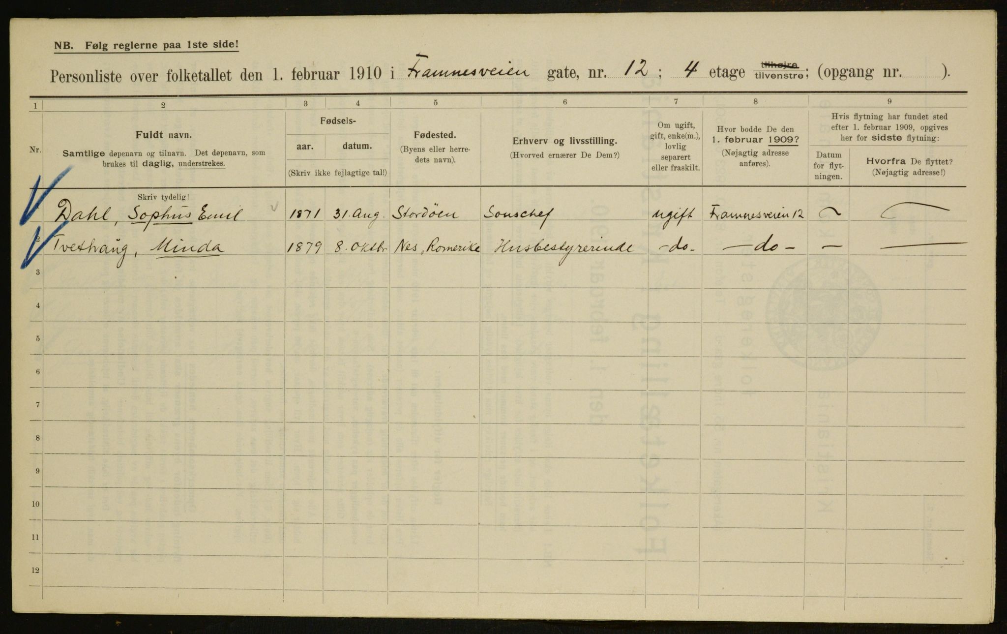 OBA, Municipal Census 1910 for Kristiania, 1910, p. 23969