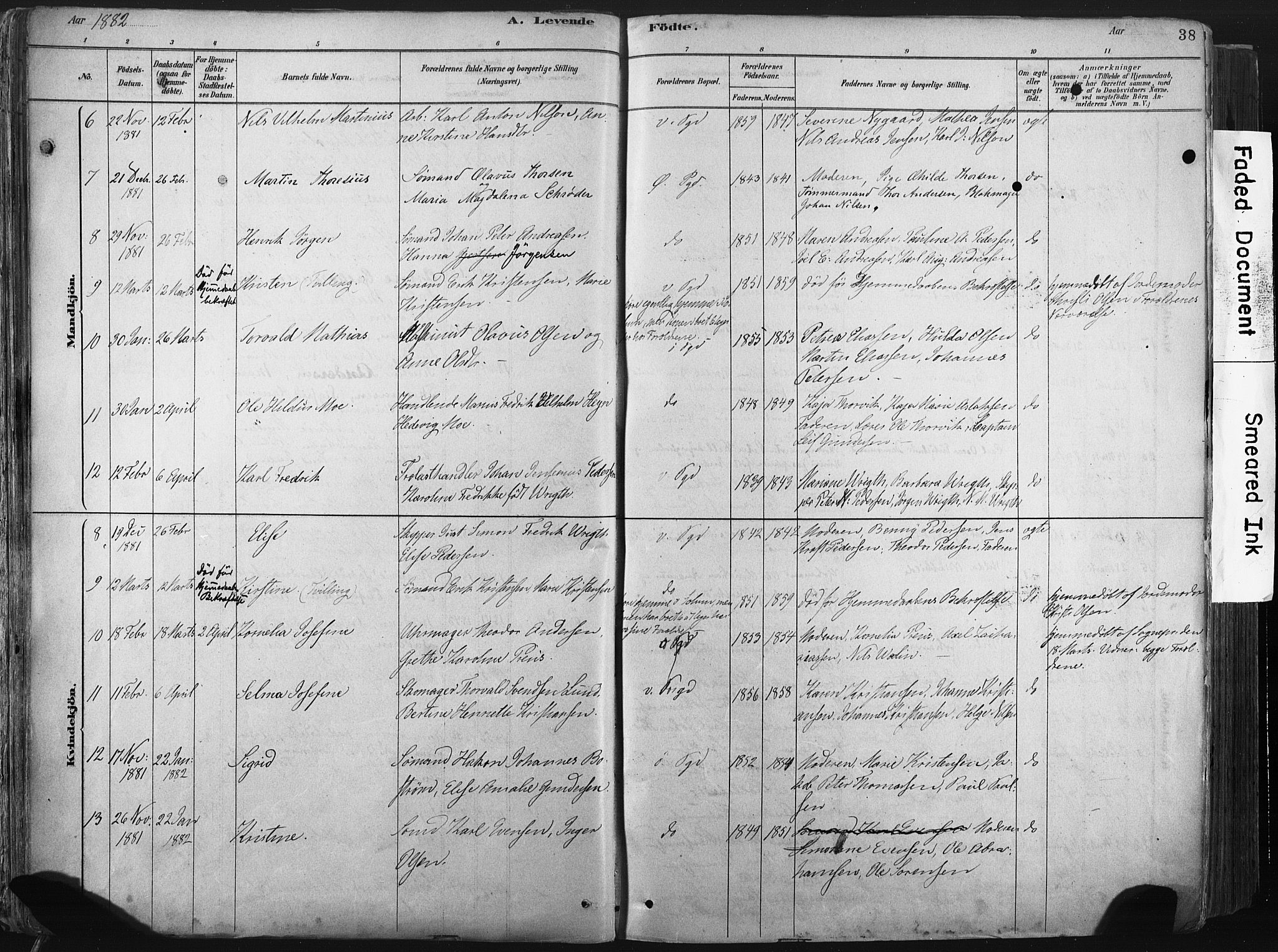 Porsgrunn kirkebøker , AV/SAKO-A-104/F/Fa/L0008: Parish register (official) no. 8, 1878-1895, p. 38