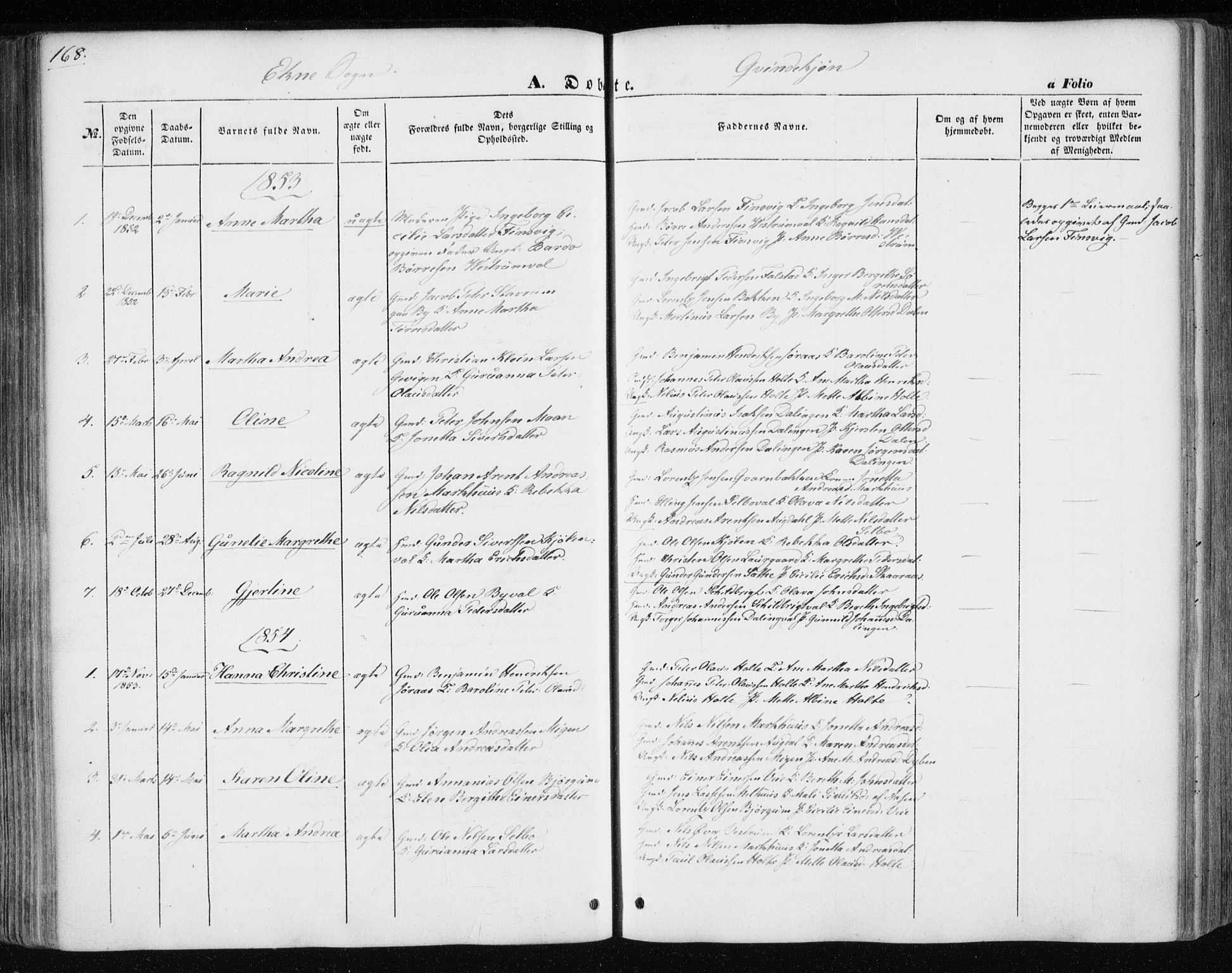 Ministerialprotokoller, klokkerbøker og fødselsregistre - Nord-Trøndelag, SAT/A-1458/717/L0154: Parish register (official) no. 717A07 /3, 1850-1862, p. 168