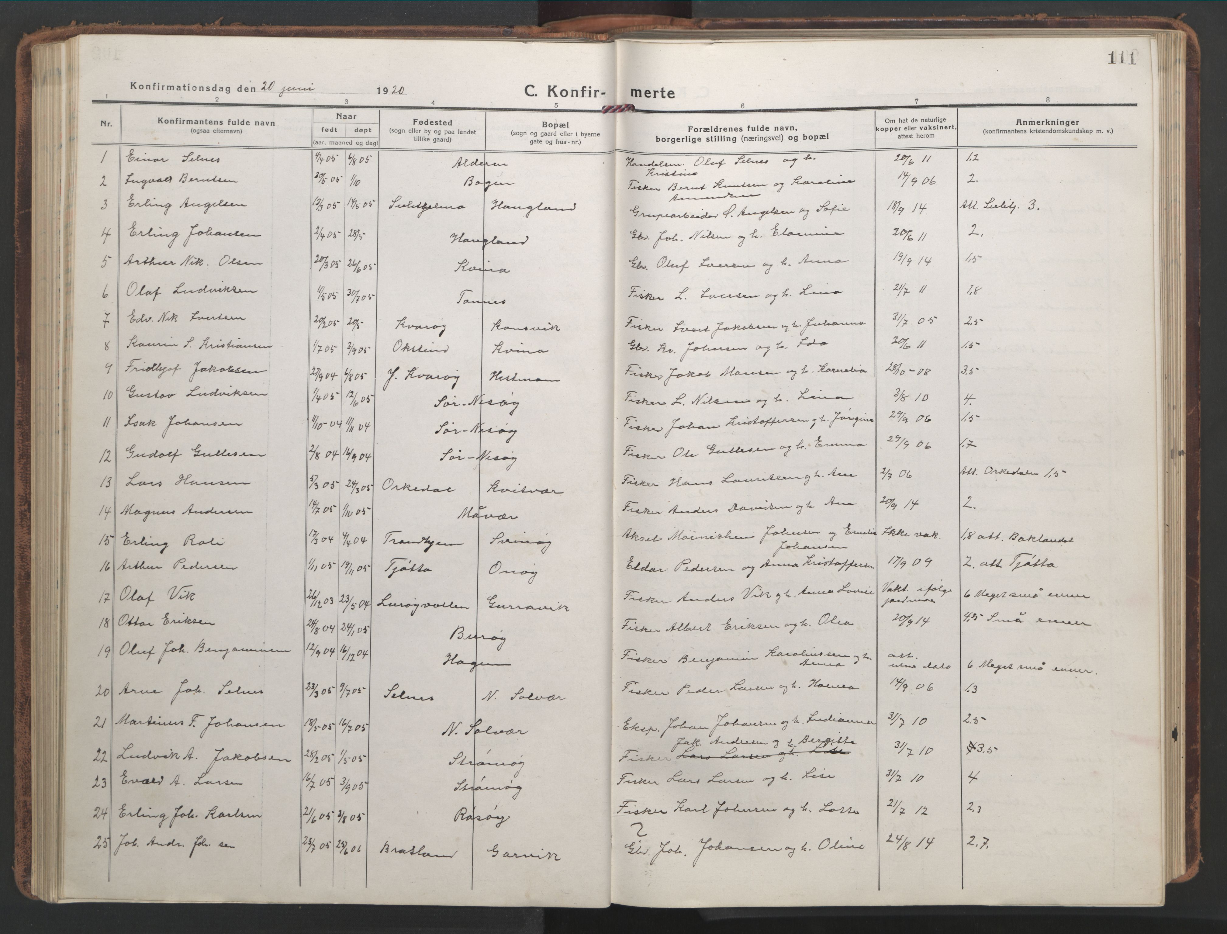Ministerialprotokoller, klokkerbøker og fødselsregistre - Nordland, AV/SAT-A-1459/839/L0574: Parish register (copy) no. 839C04, 1918-1950, p. 111