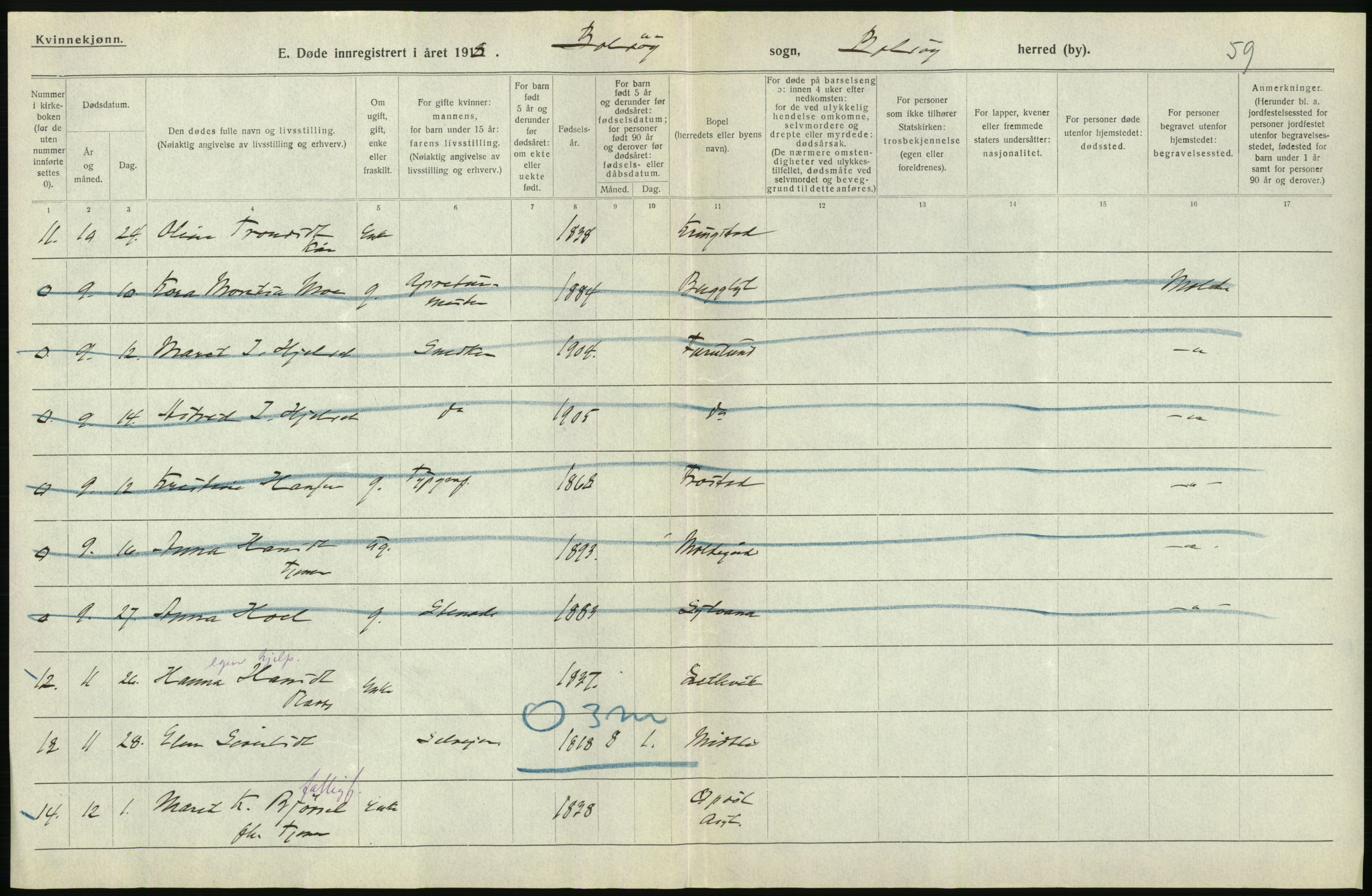 Statistisk sentralbyrå, Sosiodemografiske emner, Befolkning, AV/RA-S-2228/D/Df/Dfb/Dfbh/L0045: Møre fylke: Døde. Bygder og byer., 1918, p. 152