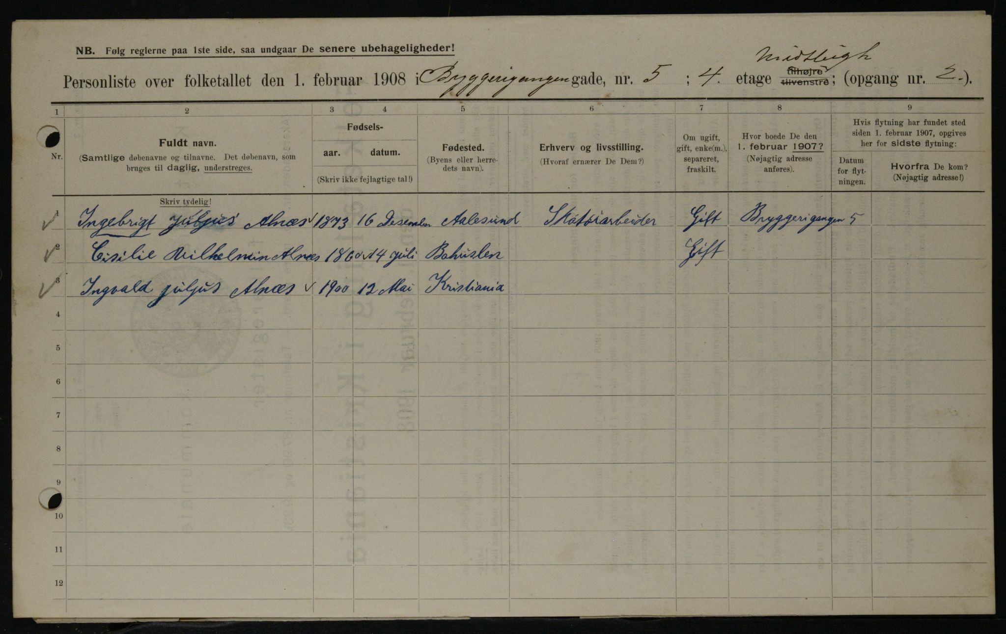 OBA, Municipal Census 1908 for Kristiania, 1908, p. 9756