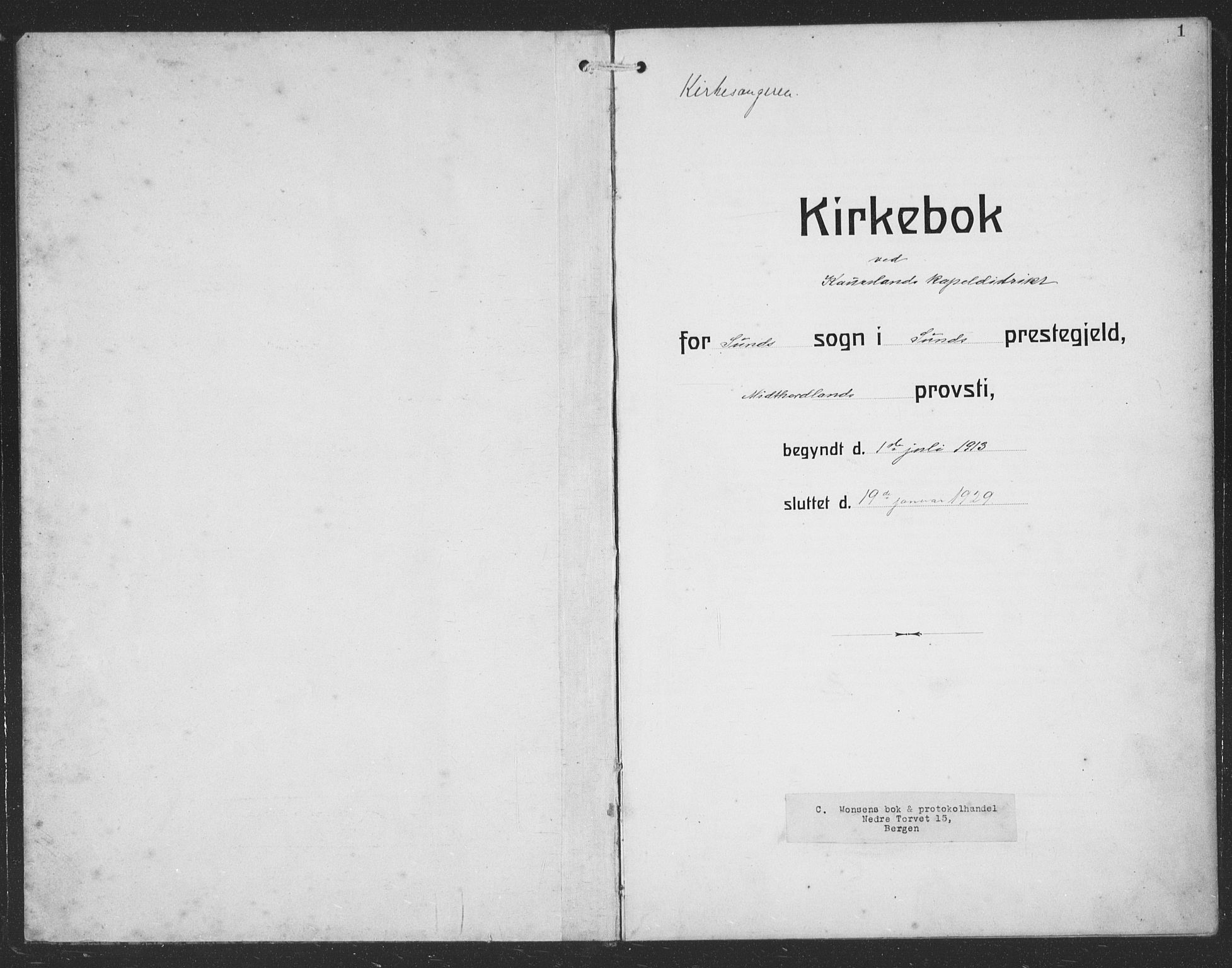 Sund sokneprestembete, SAB/A-99930: Parish register (copy) no. C 1, 1913-1928, p. 1