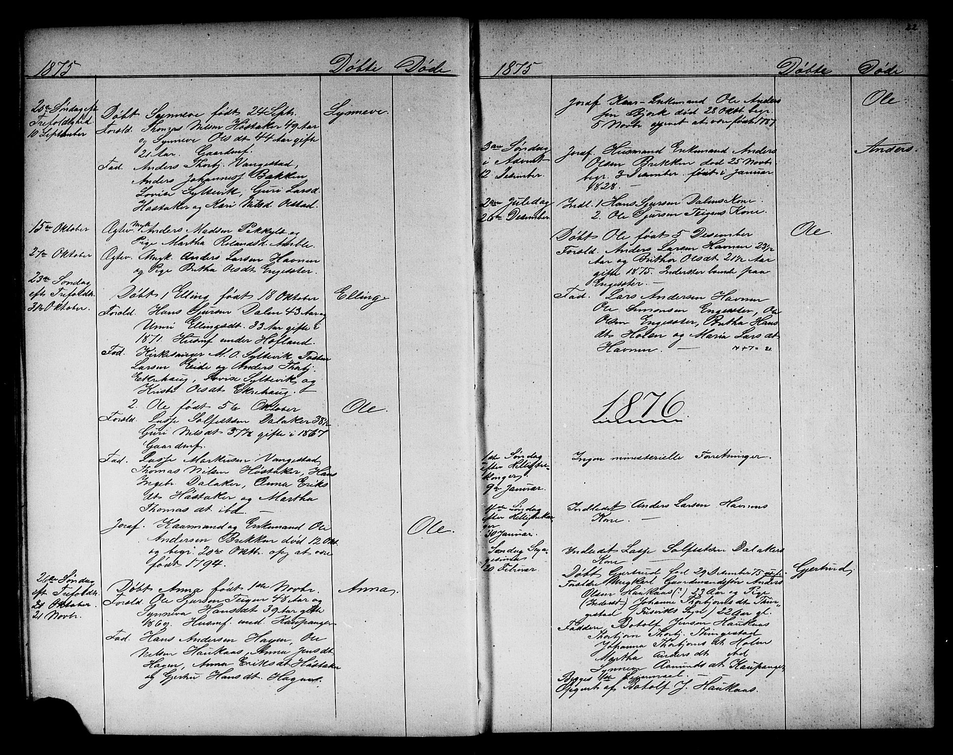 Sogndal sokneprestembete, SAB/A-81301/H/Hab/Habb/L0001: Parish register (copy) no. B 1, 1867-1907, p. 22