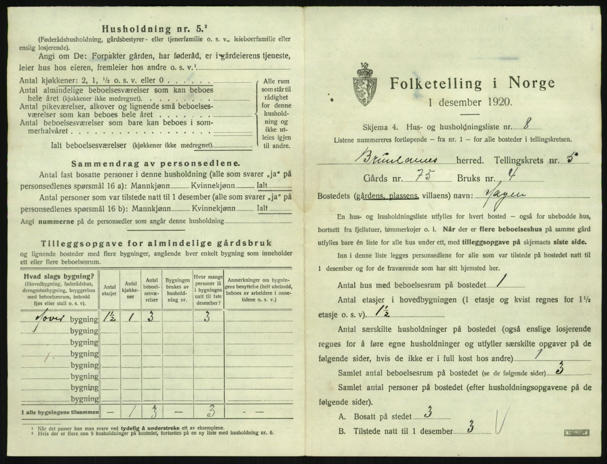 SAKO, 1920 census for Brunlanes, 1920, p. 835