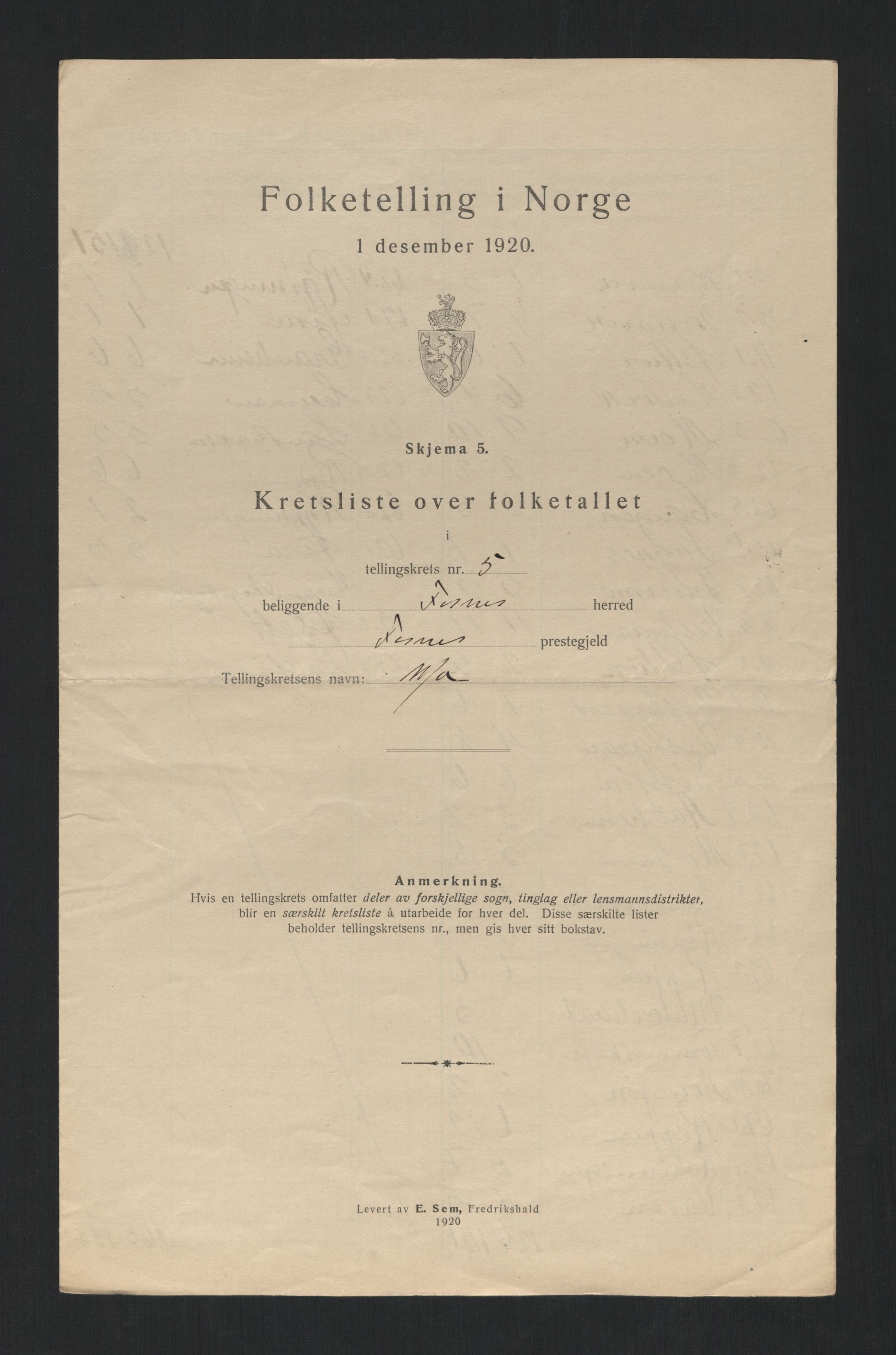 SAT, 1920 census for Fosnes, 1920, p. 19