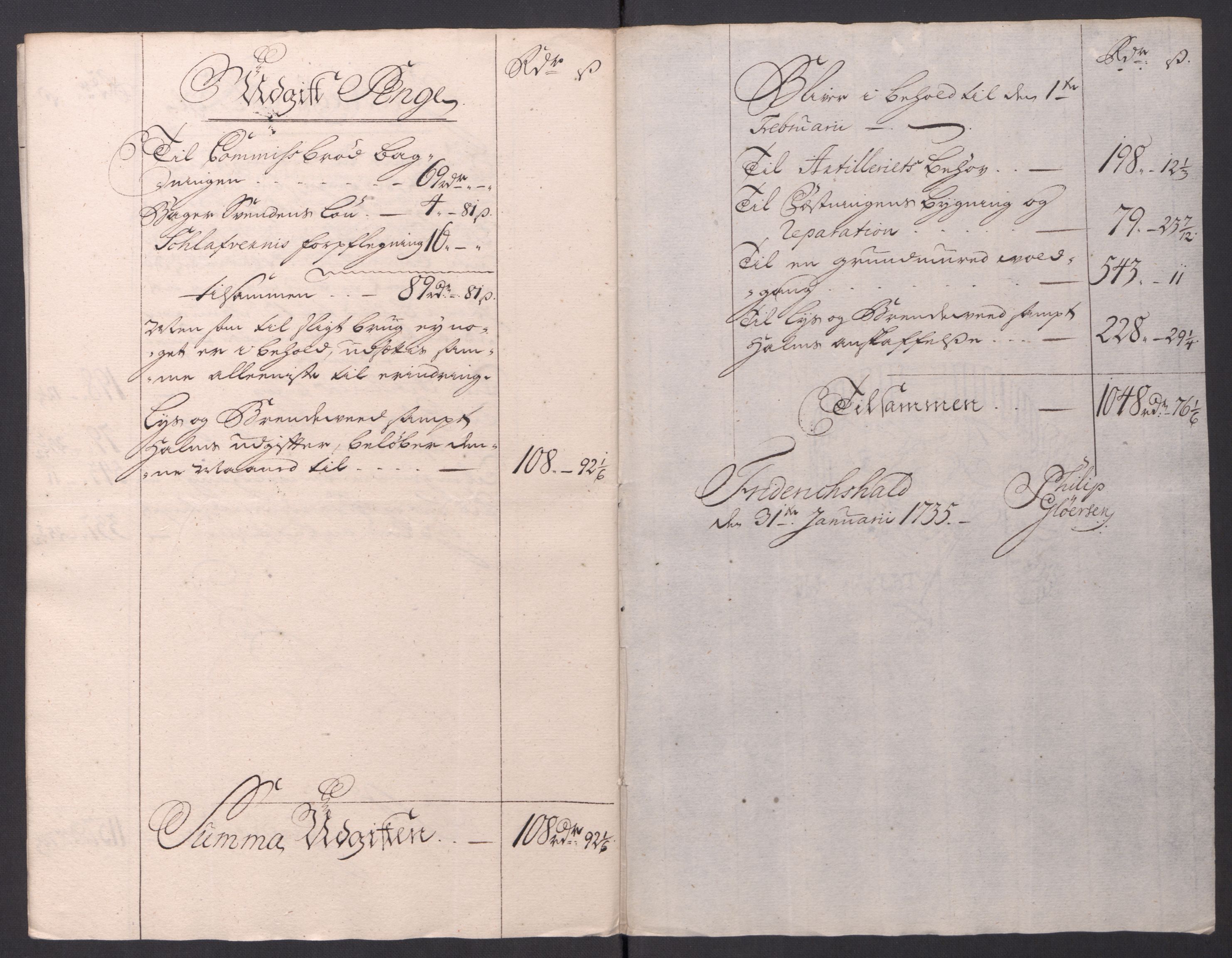 Kommanderende general (KG I) med Det norske krigsdirektorium, AV/RA-EA-5419/D/L0154: Fredriksten festning: Brev, inventarfortegnelser og regnskapsekstrakter, 1730-1739, p. 378