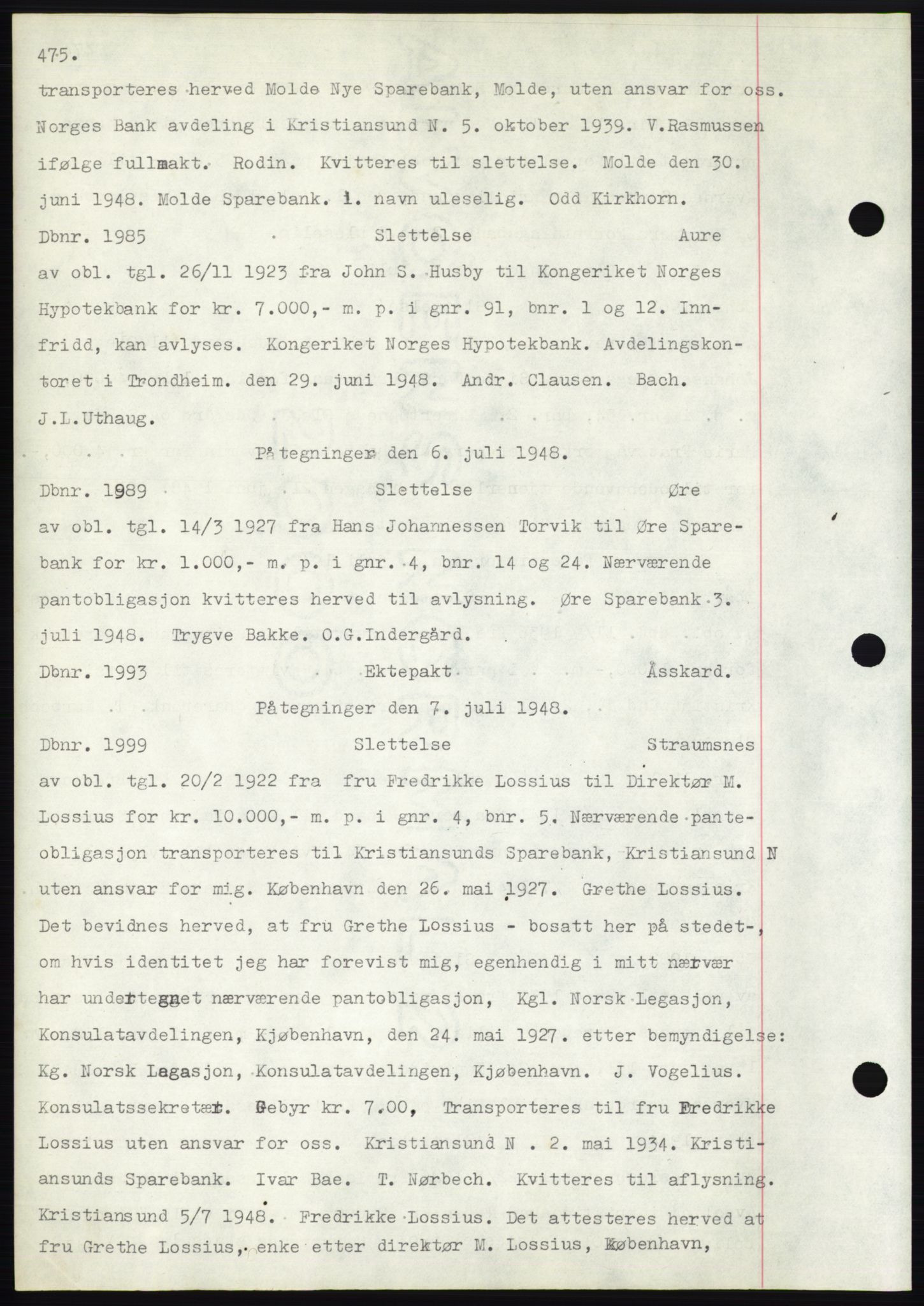 Nordmøre sorenskriveri, SAT/A-4132/1/2/2Ca: Mortgage book no. C82b, 1946-1951, Diary no: : 1985/1948