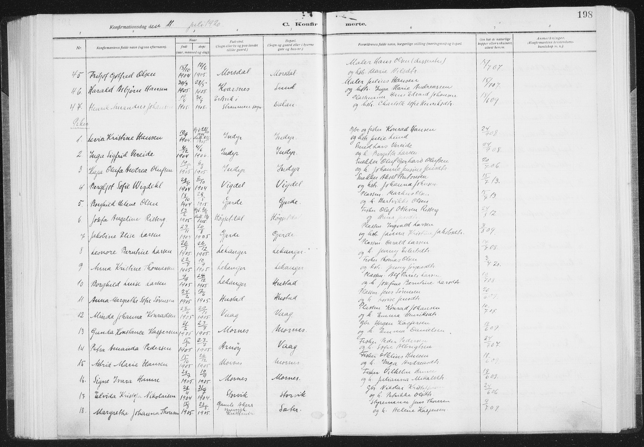 Ministerialprotokoller, klokkerbøker og fødselsregistre - Nordland, SAT/A-1459/805/L0104: Parish register (official) no. 805A09, 1909-1926, p. 198