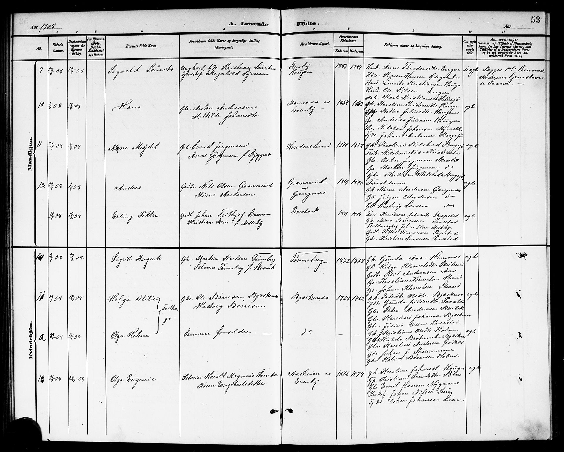 Høland prestekontor Kirkebøker, SAO/A-10346a/G/Gb/L0001: Parish register (copy) no. II 1, 1902-1919, p. 53