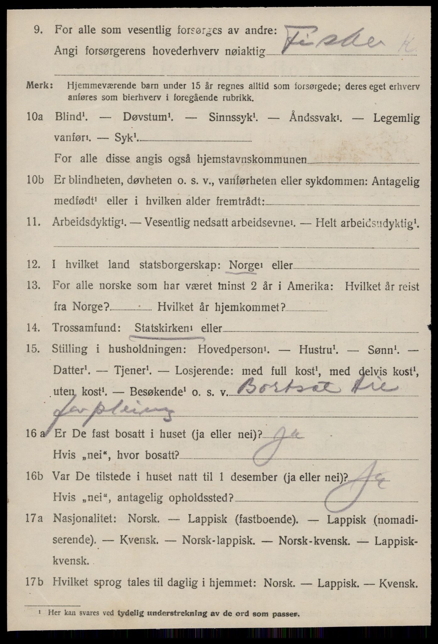 SAT, 1920 census for Lensvik, 1920, p. 2155