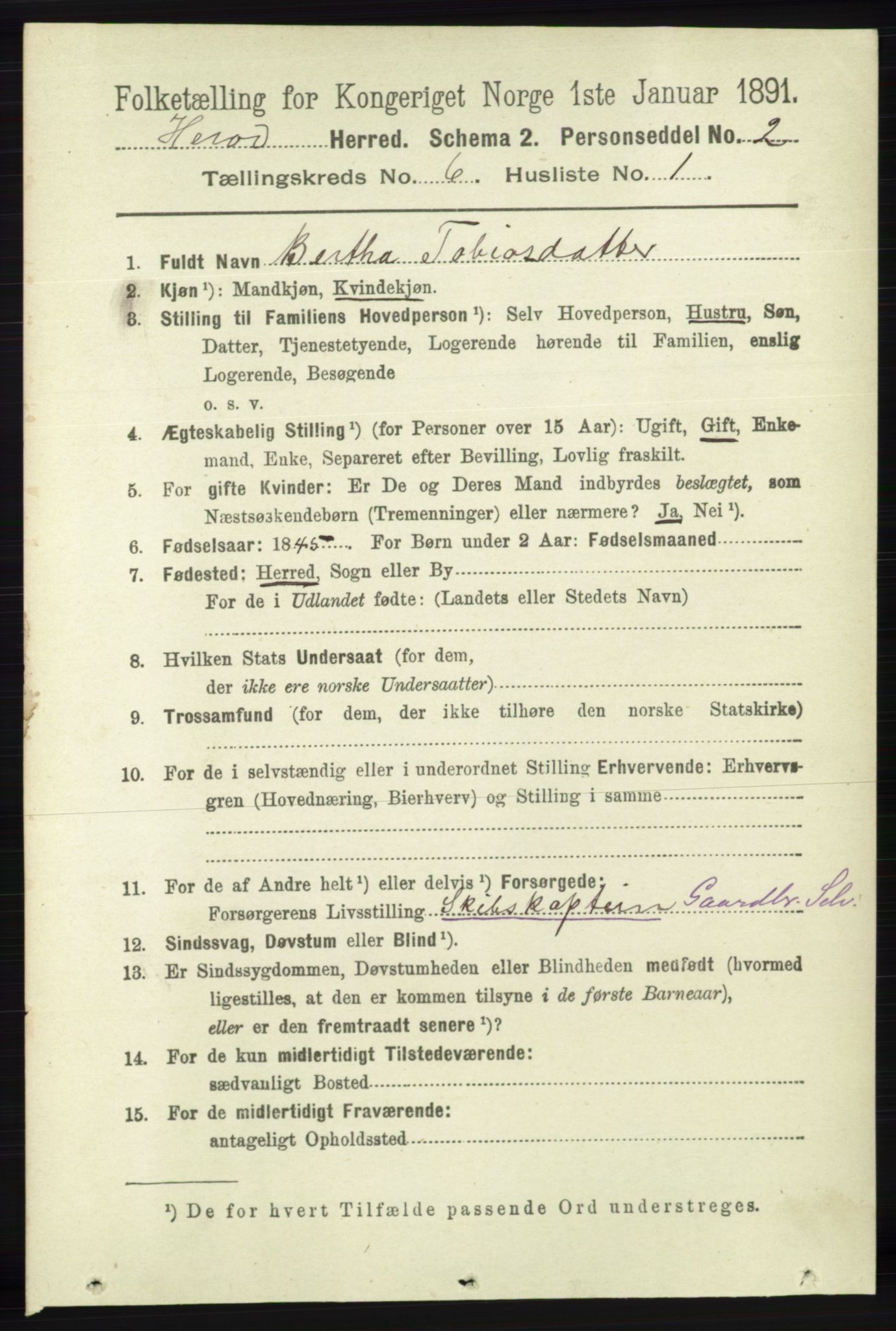 RA, 1891 census for 1039 Herad, 1891, p. 2303