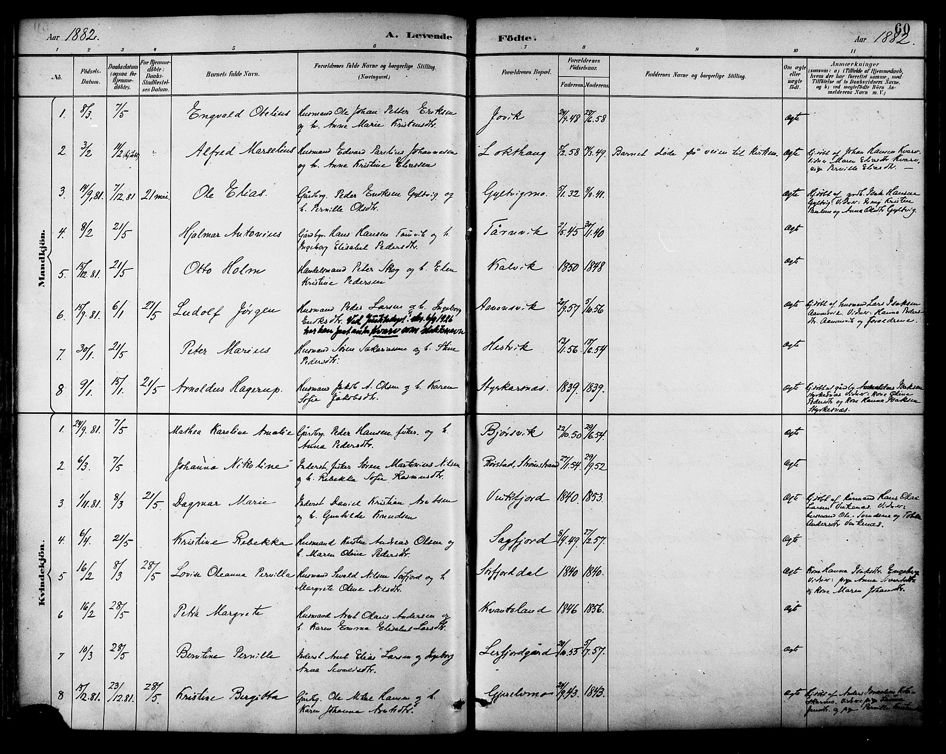 Ministerialprotokoller, klokkerbøker og fødselsregistre - Nordland, SAT/A-1459/854/L0778: Parish register (official) no. 854A01 /2, 1881-1888, p. 60