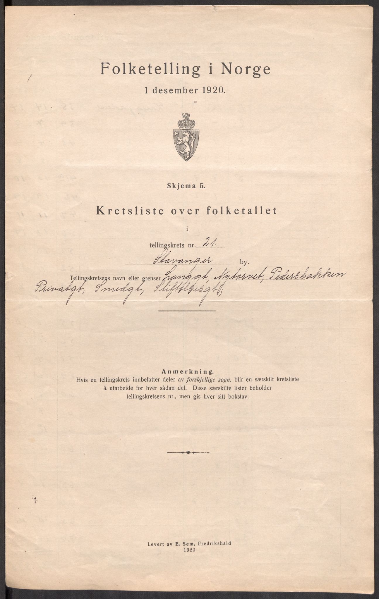 SAST, 1920 census for Stavanger, 1920, p. 67