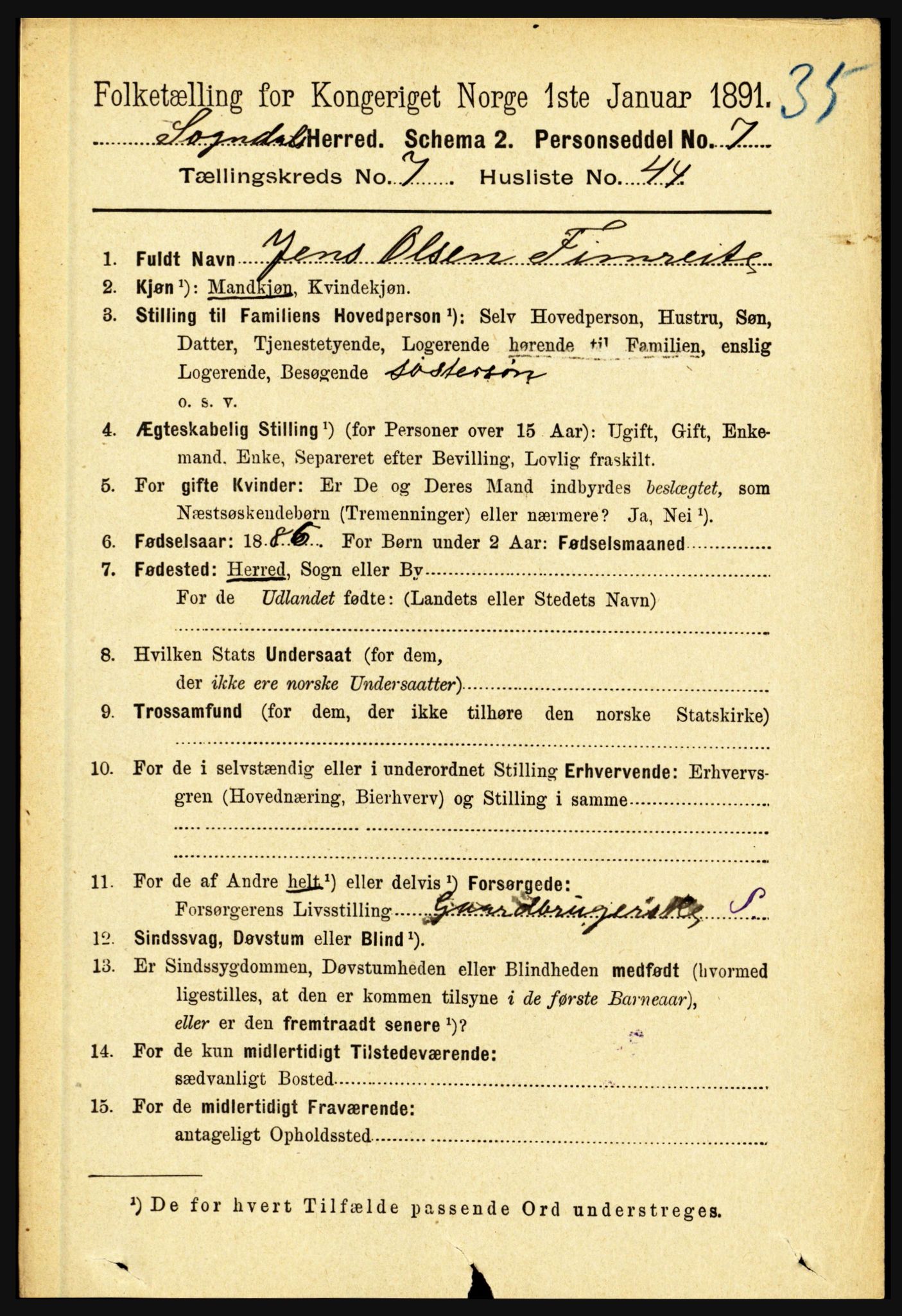 RA, 1891 census for 1420 Sogndal, 1891, p. 3237