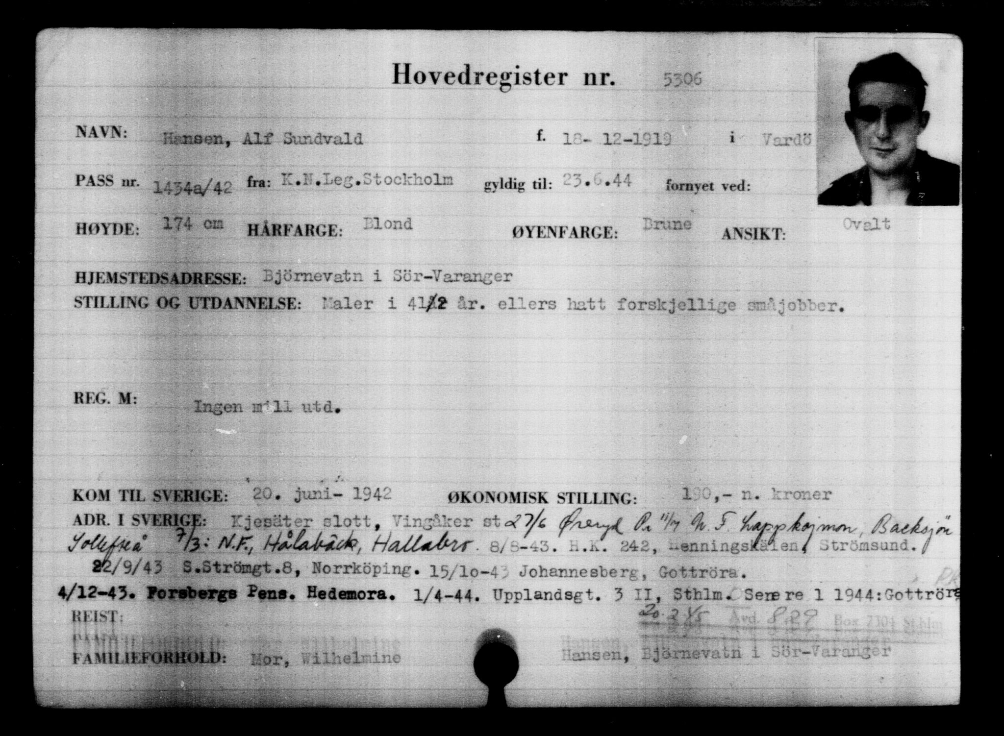 Utenriksstasjonene, Legasjonen i Stockholm, Flyktningkontoret, AV/RA-S-6753/V/Va/L0004: Kjesäterkartoteket, flyktninger med registreringsnr. 3496-6610, 1940-1945, p. 2085