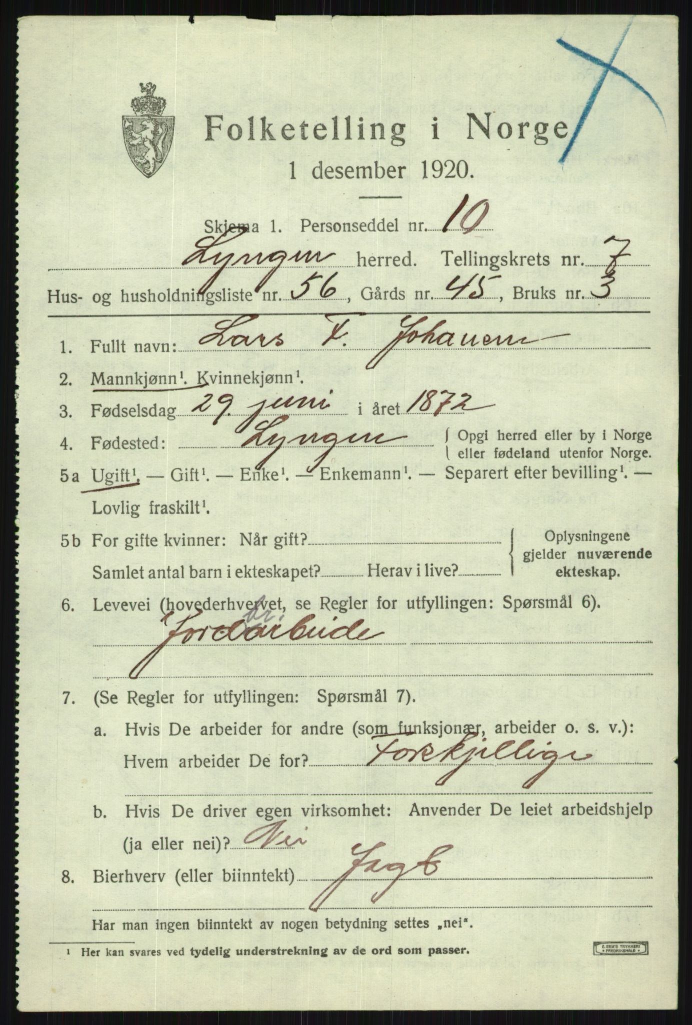 SATØ, 1920 census for Lyngen, 1920, p. 7340