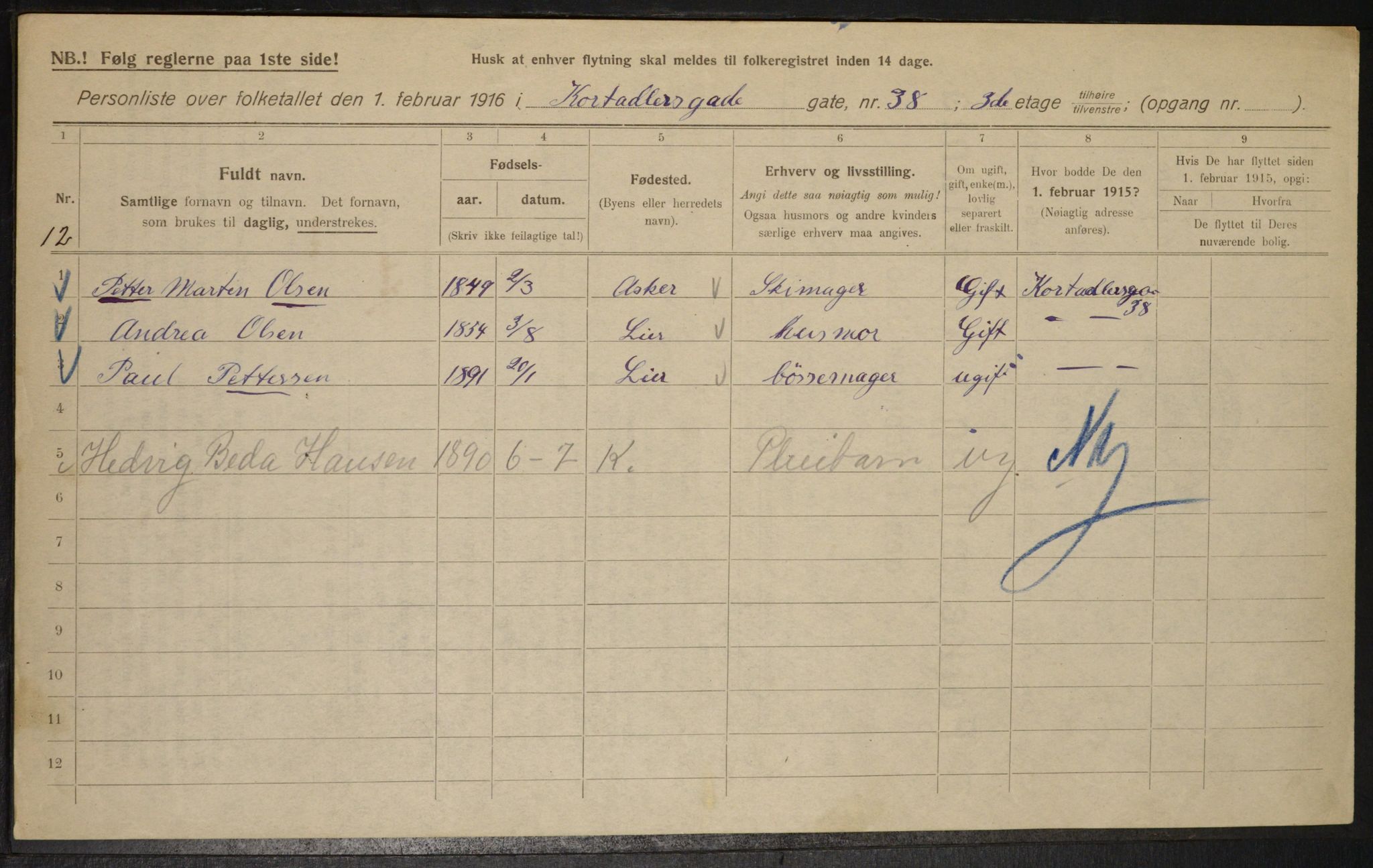 OBA, Municipal Census 1916 for Kristiania, 1916, p. 14066