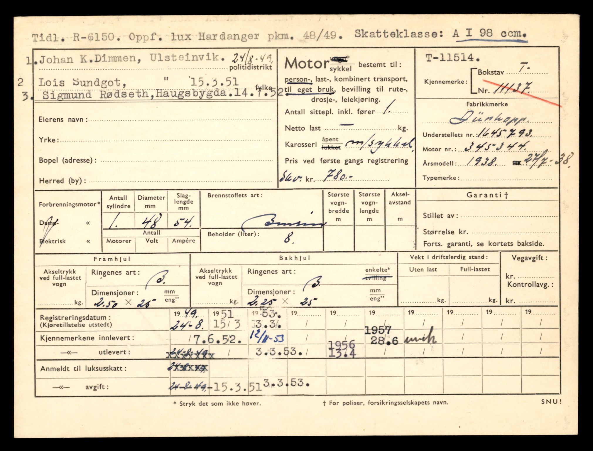 Møre og Romsdal vegkontor - Ålesund trafikkstasjon, AV/SAT-A-4099/F/Fe/L0029: Registreringskort for kjøretøy T 11430 - T 11619, 1927-1998, p. 1525