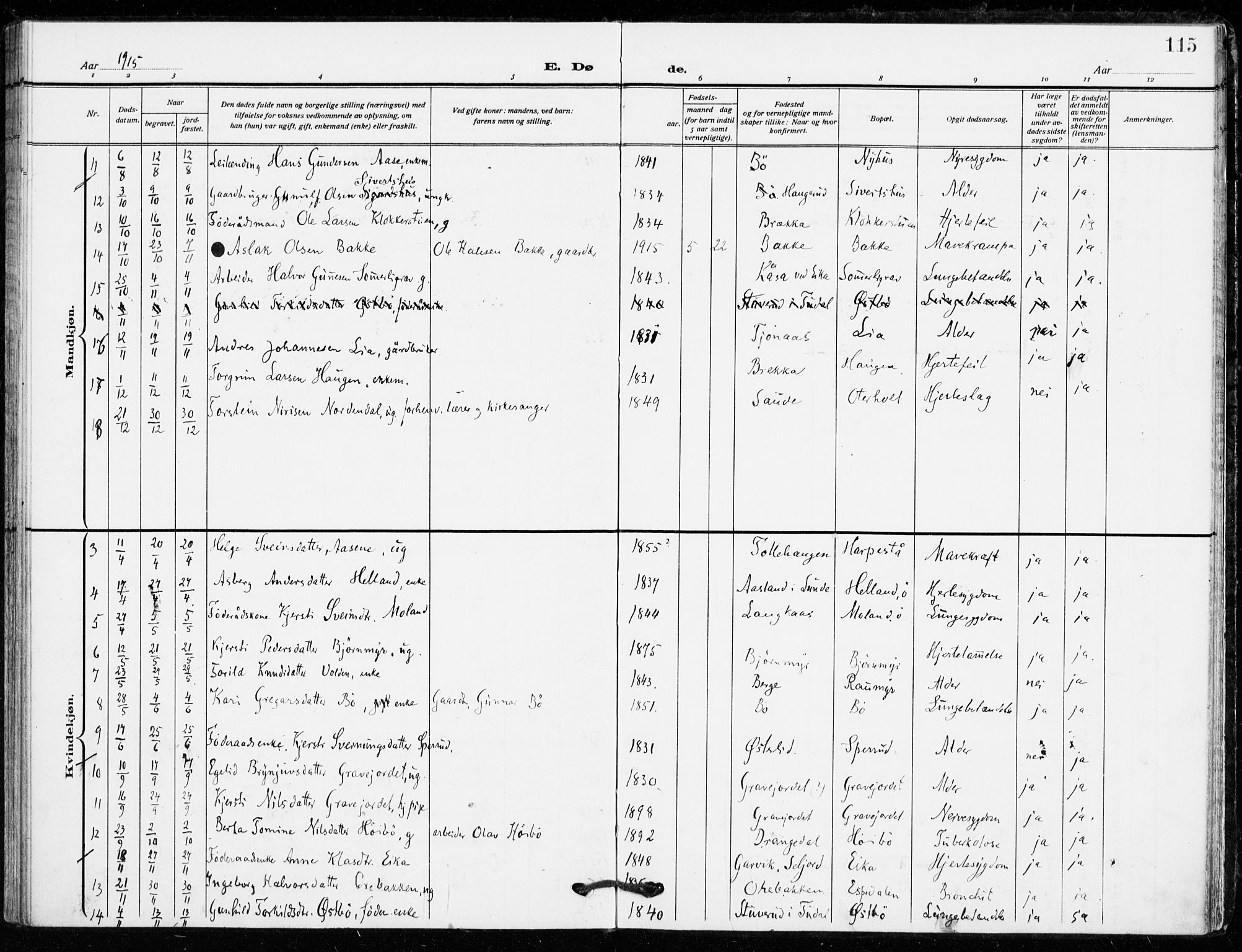 Bø kirkebøker, SAKO/A-257/F/Fa/L0013: Parish register (official) no. 13, 1909-1921, p. 115