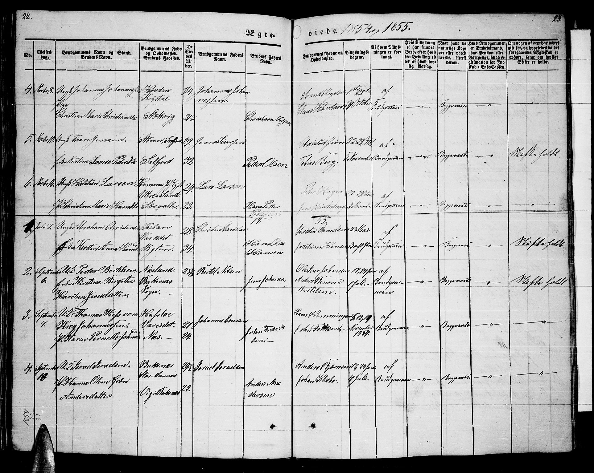 Ministerialprotokoller, klokkerbøker og fødselsregistre - Nordland, AV/SAT-A-1459/885/L1212: Parish register (copy) no. 885C01, 1847-1873, p. 22-23