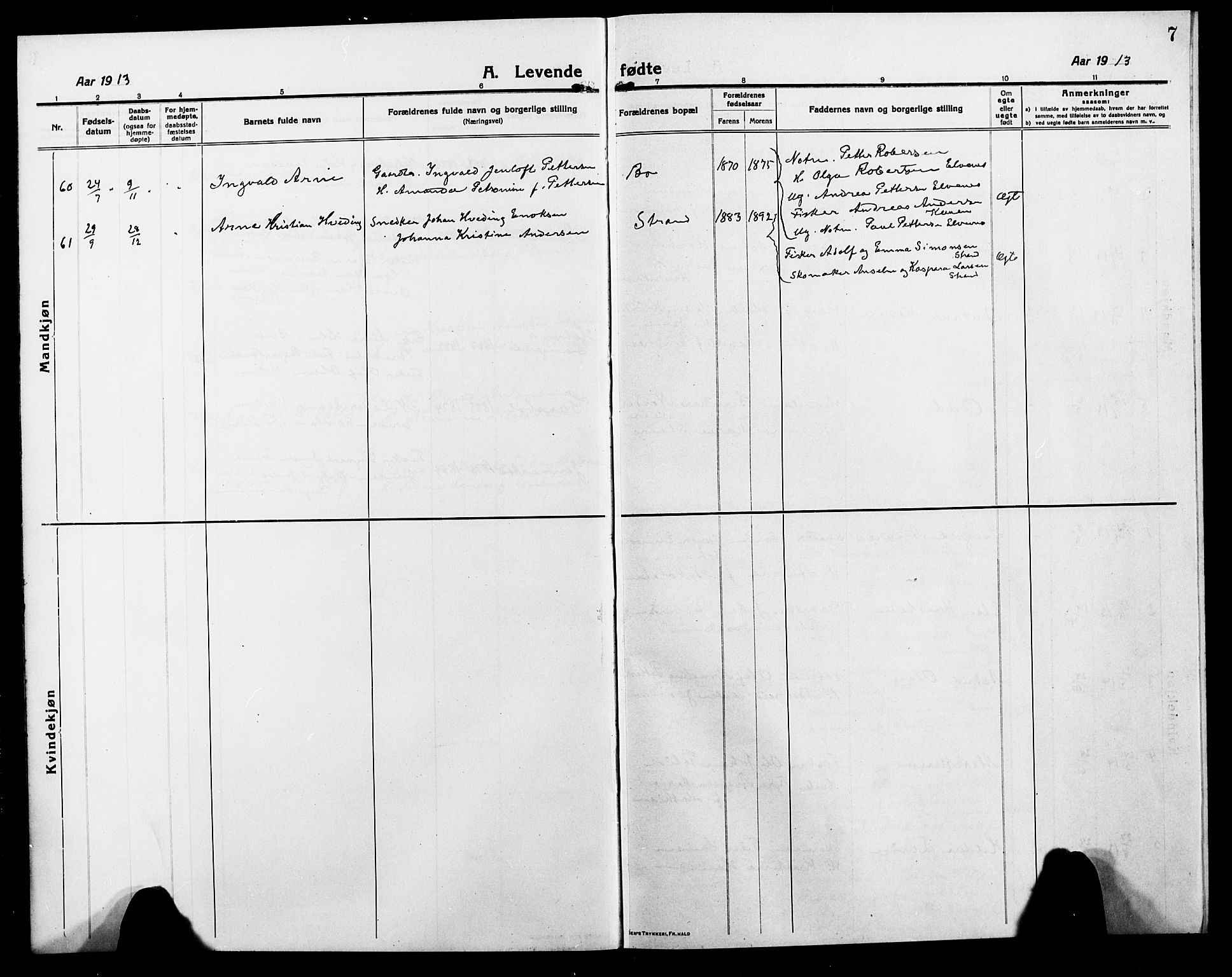 Ministerialprotokoller, klokkerbøker og fødselsregistre - Nordland, SAT/A-1459/895/L1383: Parish register (copy) no. 895C05, 1913-1922, p. 7