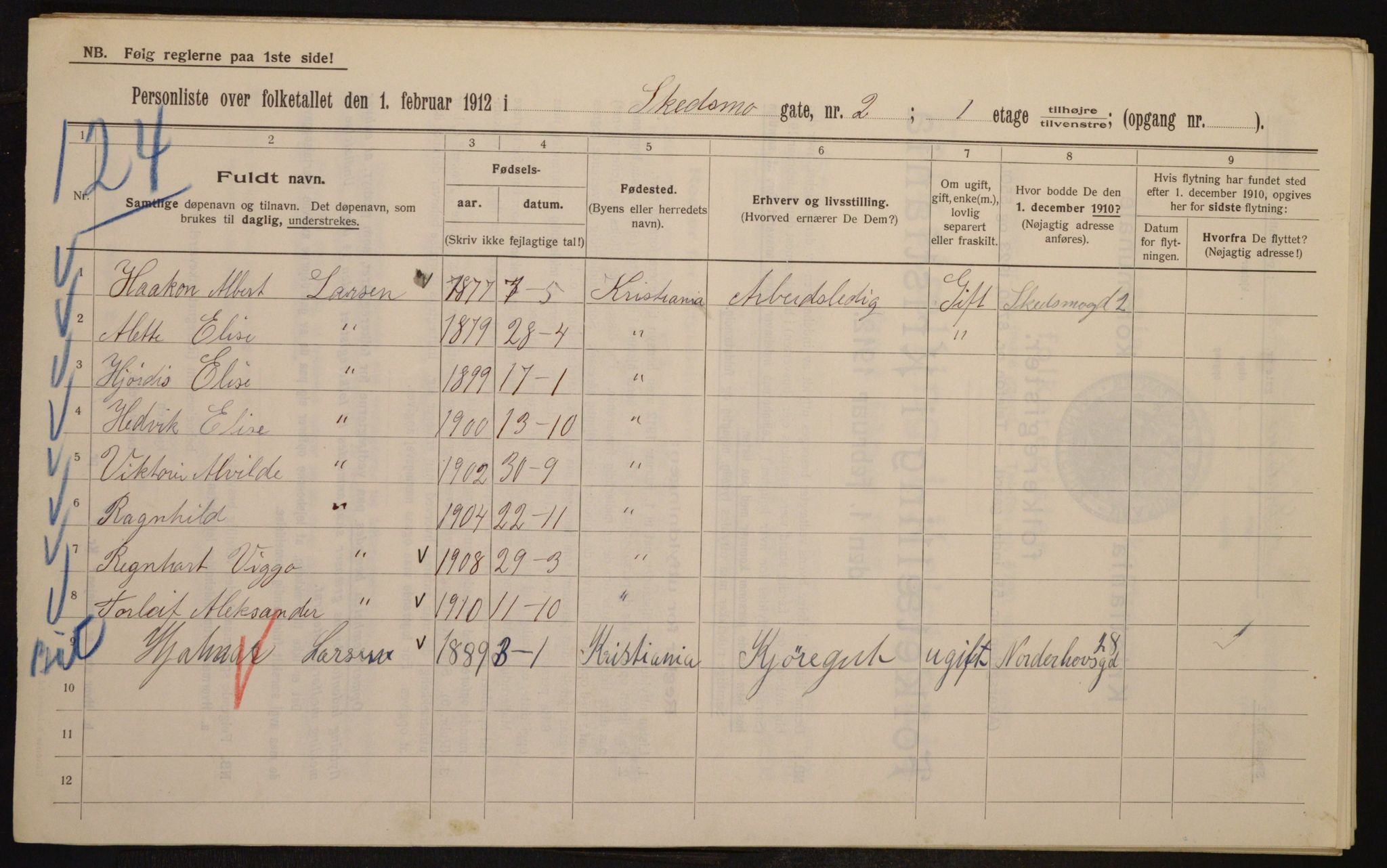 OBA, Municipal Census 1912 for Kristiania, 1912, p. 95536