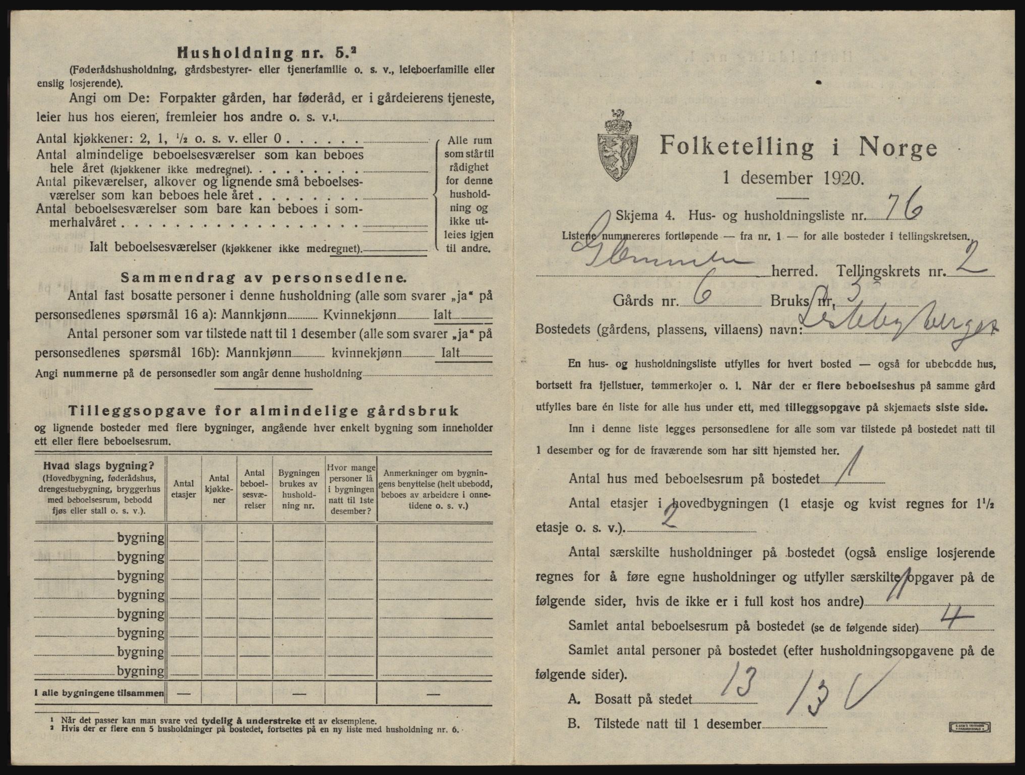 SAO, 1920 census for Glemmen, 1920, p. 351