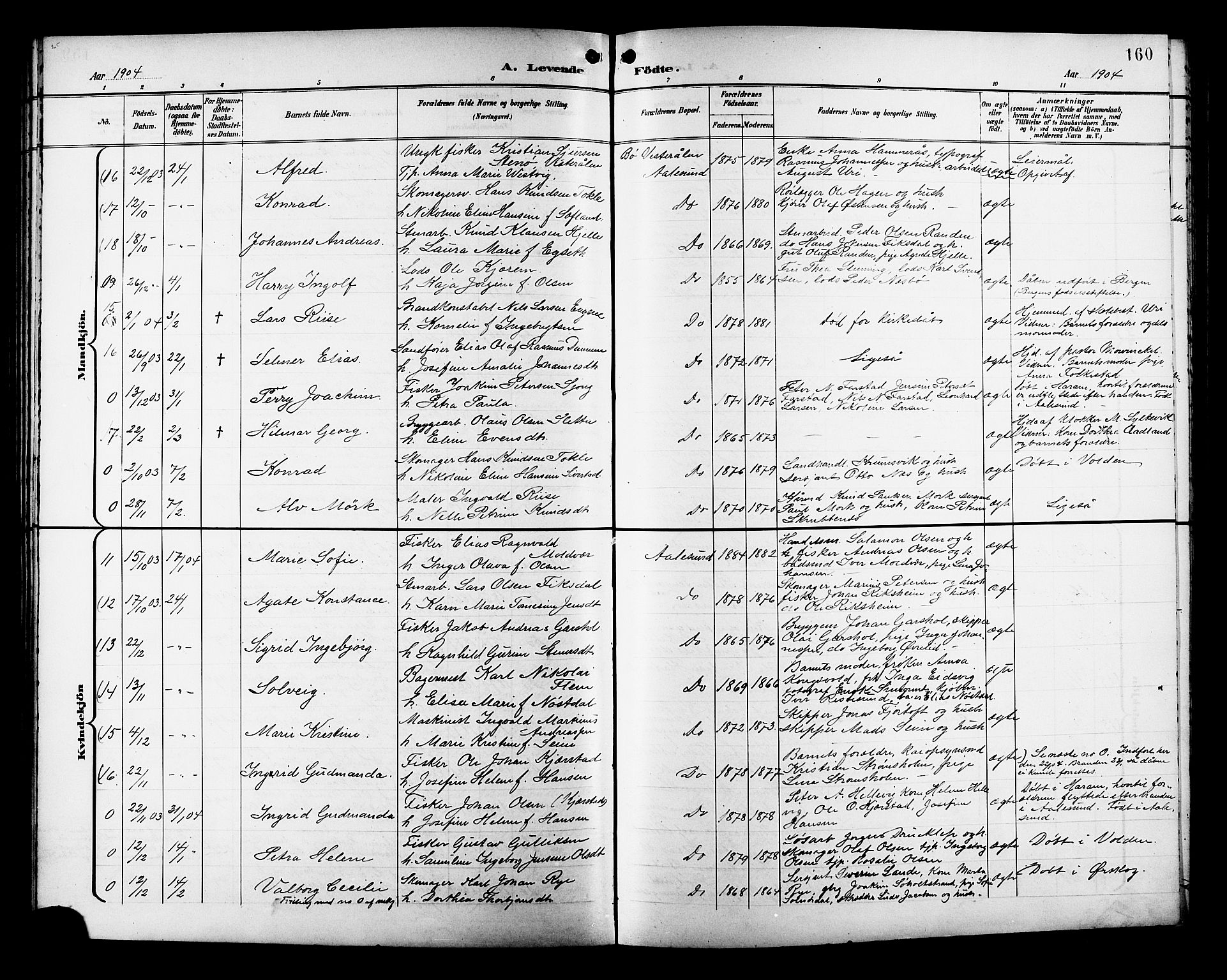 Ministerialprotokoller, klokkerbøker og fødselsregistre - Møre og Romsdal, AV/SAT-A-1454/529/L0468: Parish register (copy) no. 529C05, 1897-1908, p. 160