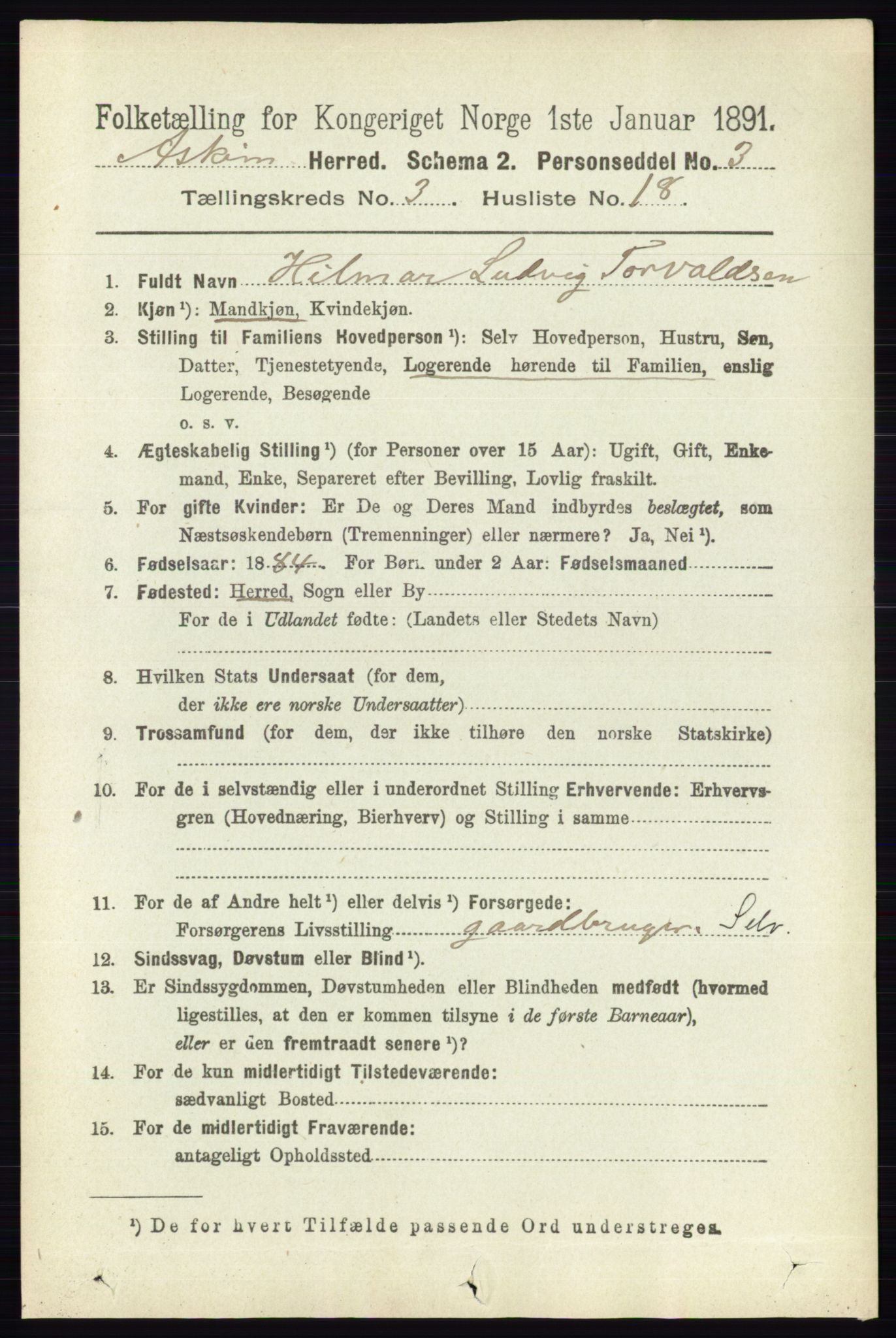 RA, 1891 census for 0124 Askim, 1891, p. 462