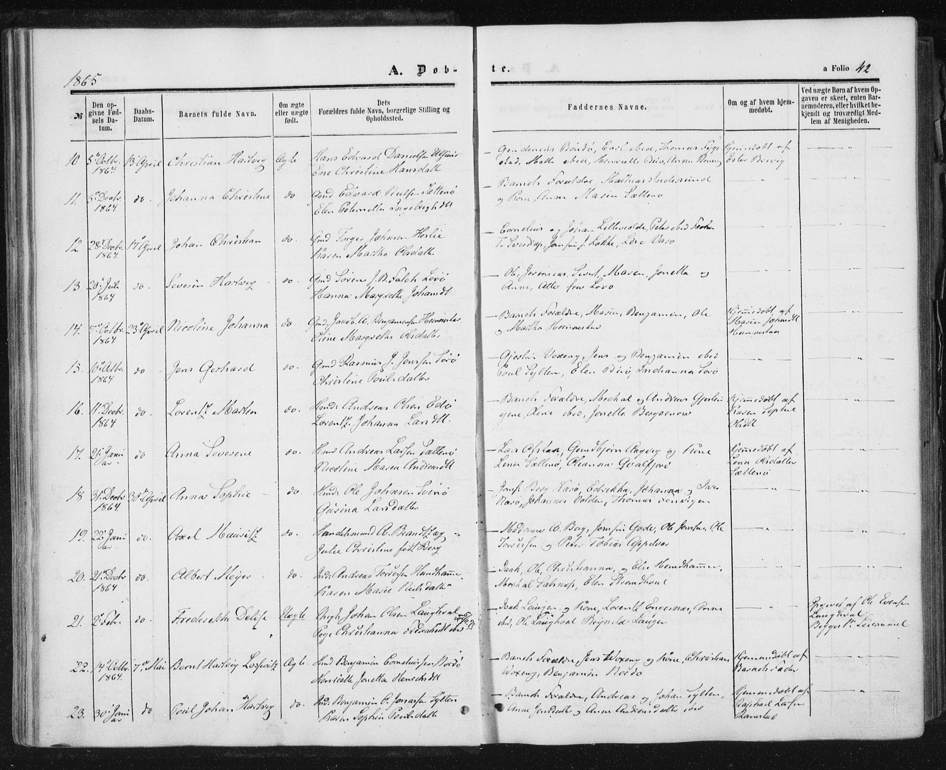 Ministerialprotokoller, klokkerbøker og fødselsregistre - Nord-Trøndelag, SAT/A-1458/784/L0670: Parish register (official) no. 784A05, 1860-1876, p. 42