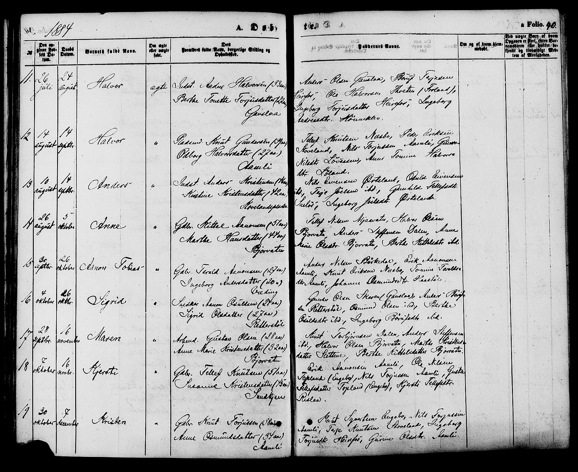 Herefoss sokneprestkontor, AV/SAK-1111-0019/F/Fa/Faa/L0002: Parish register (official) no. A 2, 1861-1886, p. 40