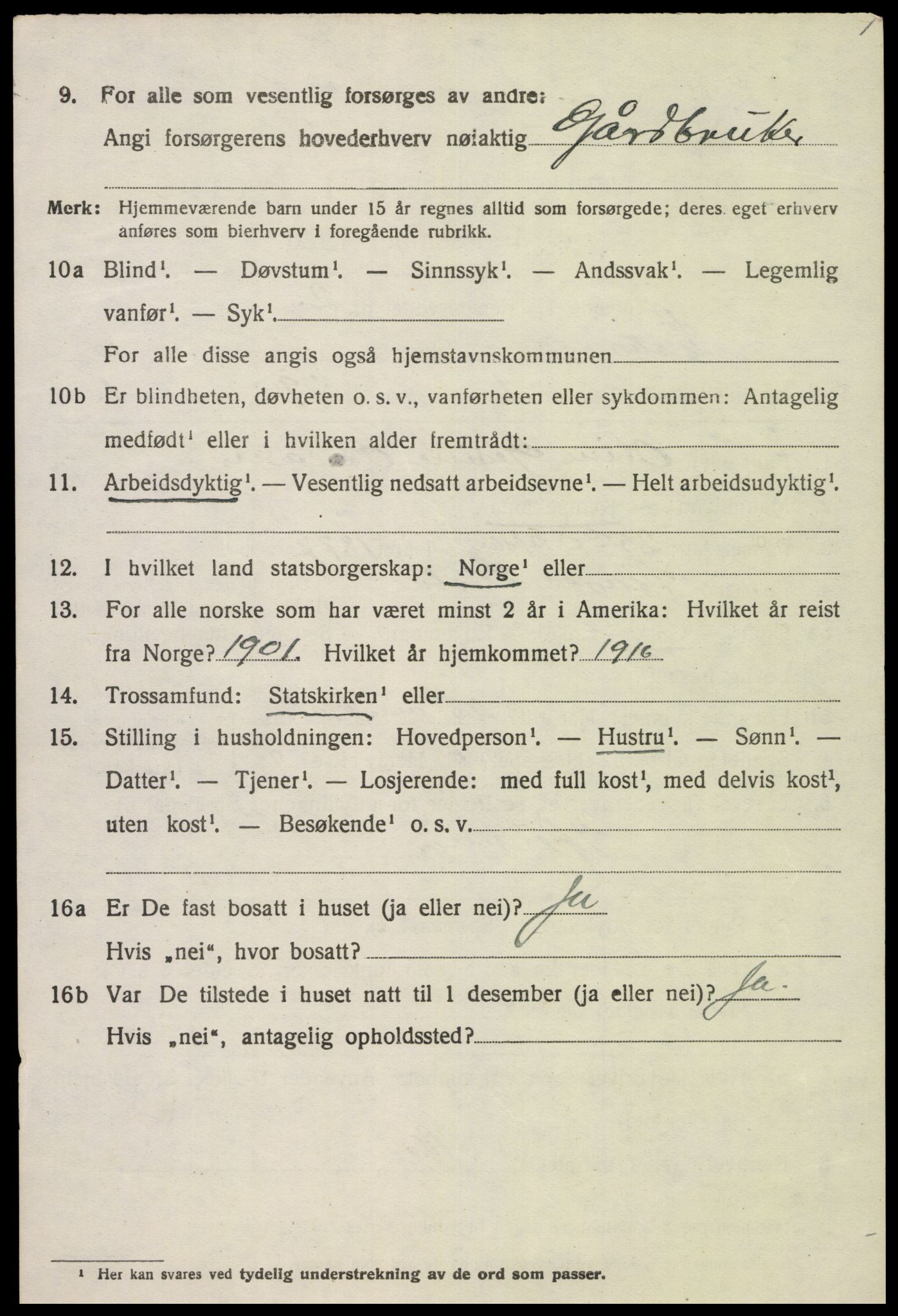 SAK, 1920 census for Lista, 1920, p. 10160