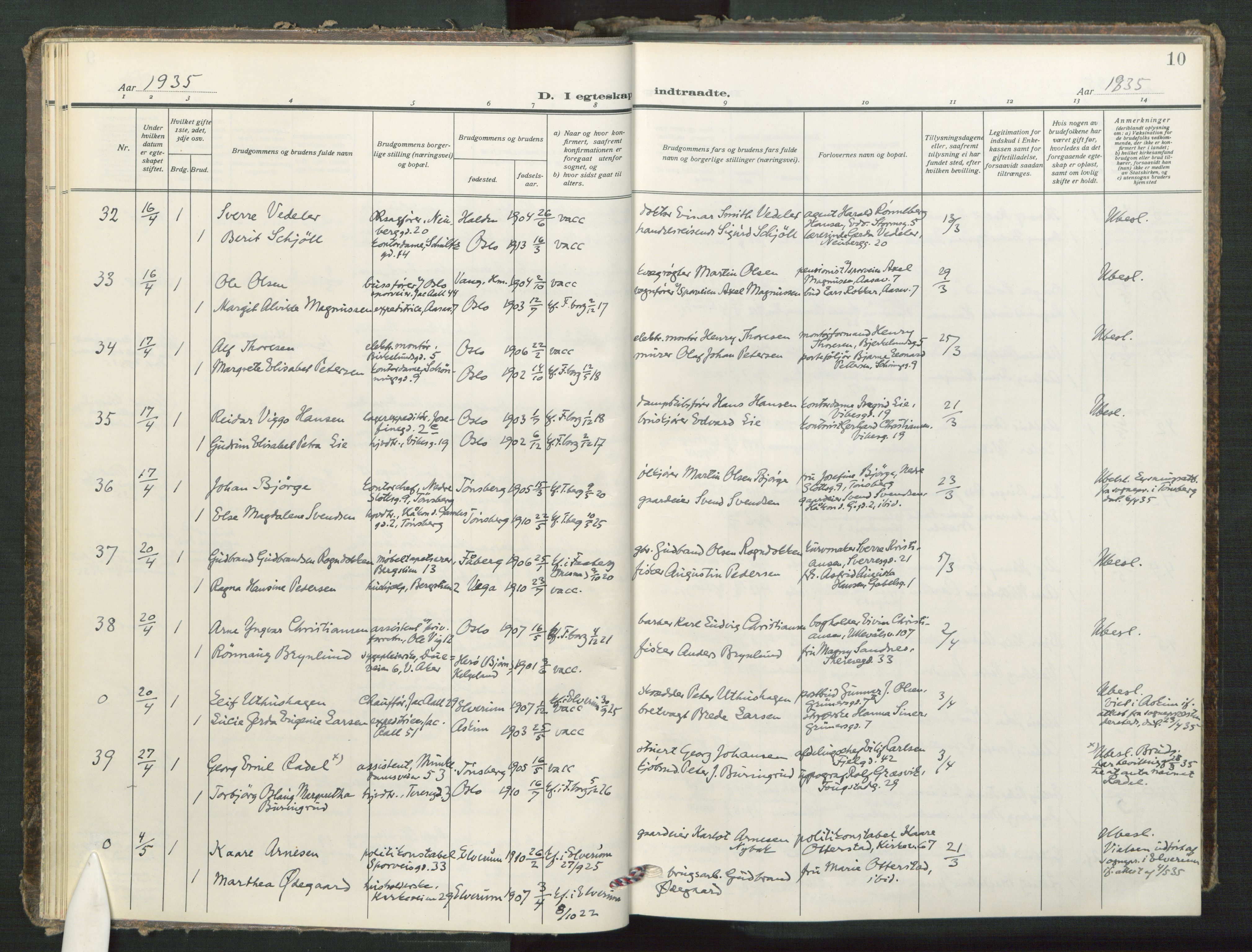 Fagerborg prestekontor Kirkebøker, SAO/A-10844/F/Fa/L0009: Parish register (official) no. 9, 1934-1945, p. 10