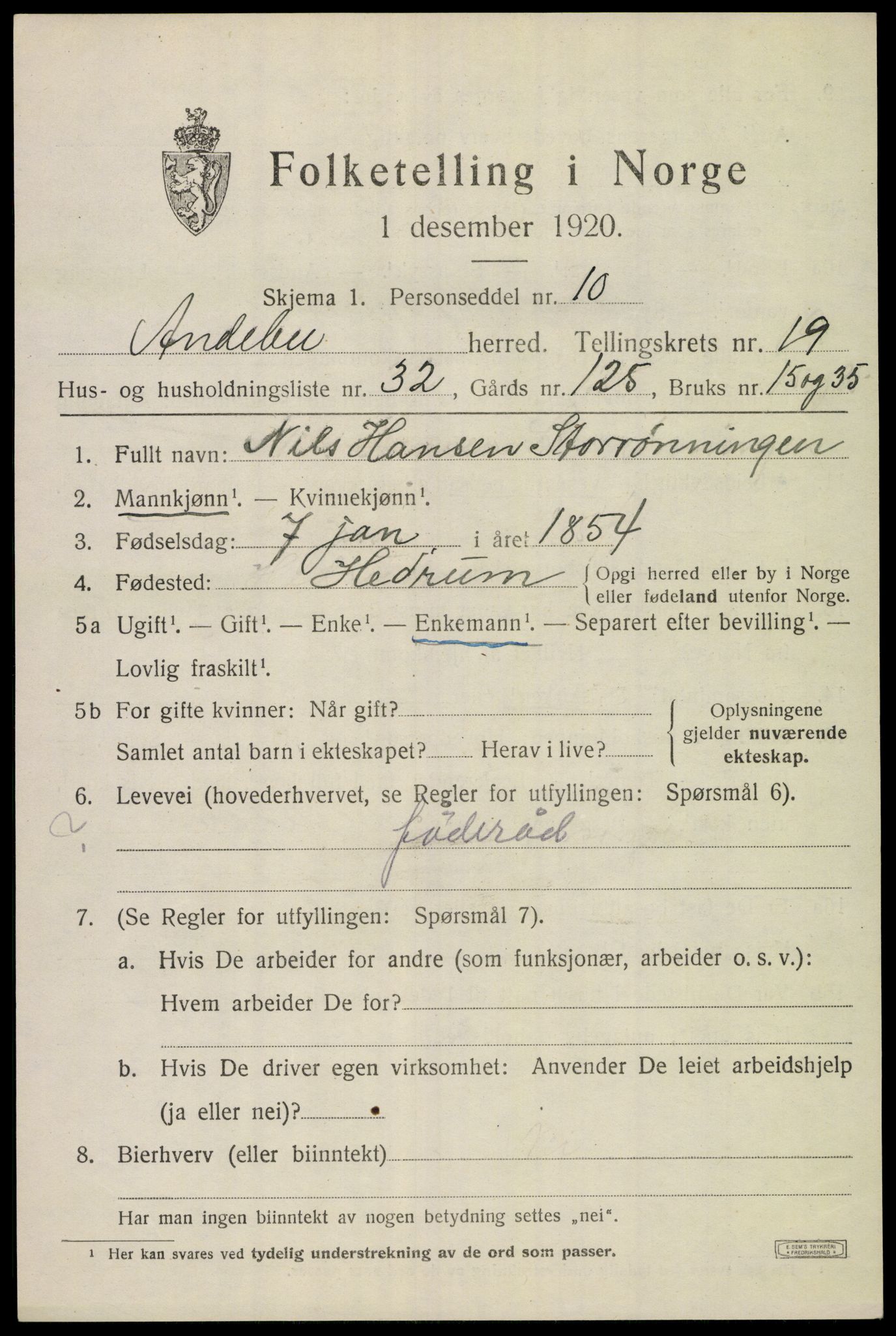 SAKO, 1920 census for Andebu, 1920, p. 6616