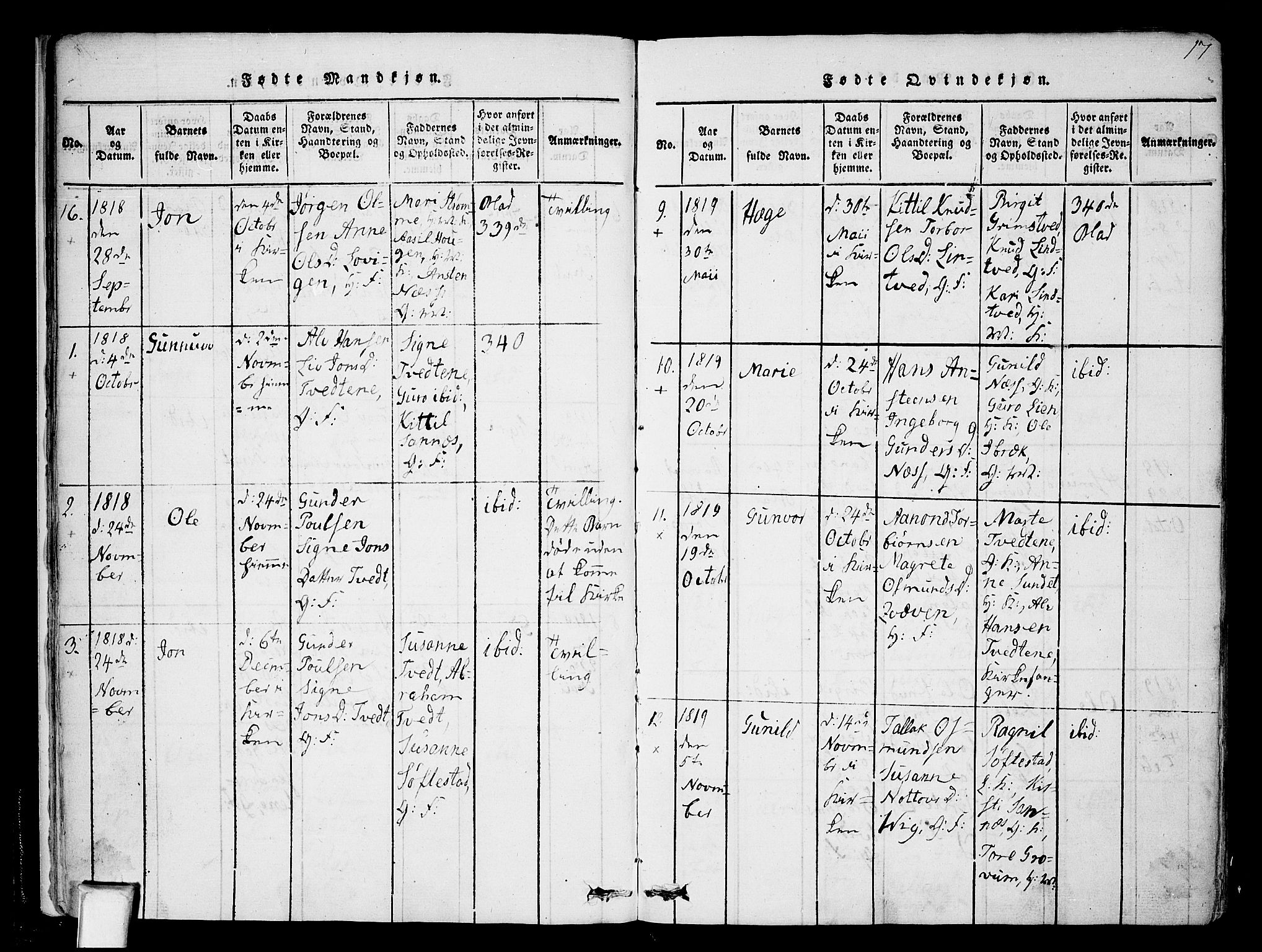 Nissedal kirkebøker, SAKO/A-288/F/Fa/L0002: Parish register (official) no. I 2, 1814-1845, p. 17
