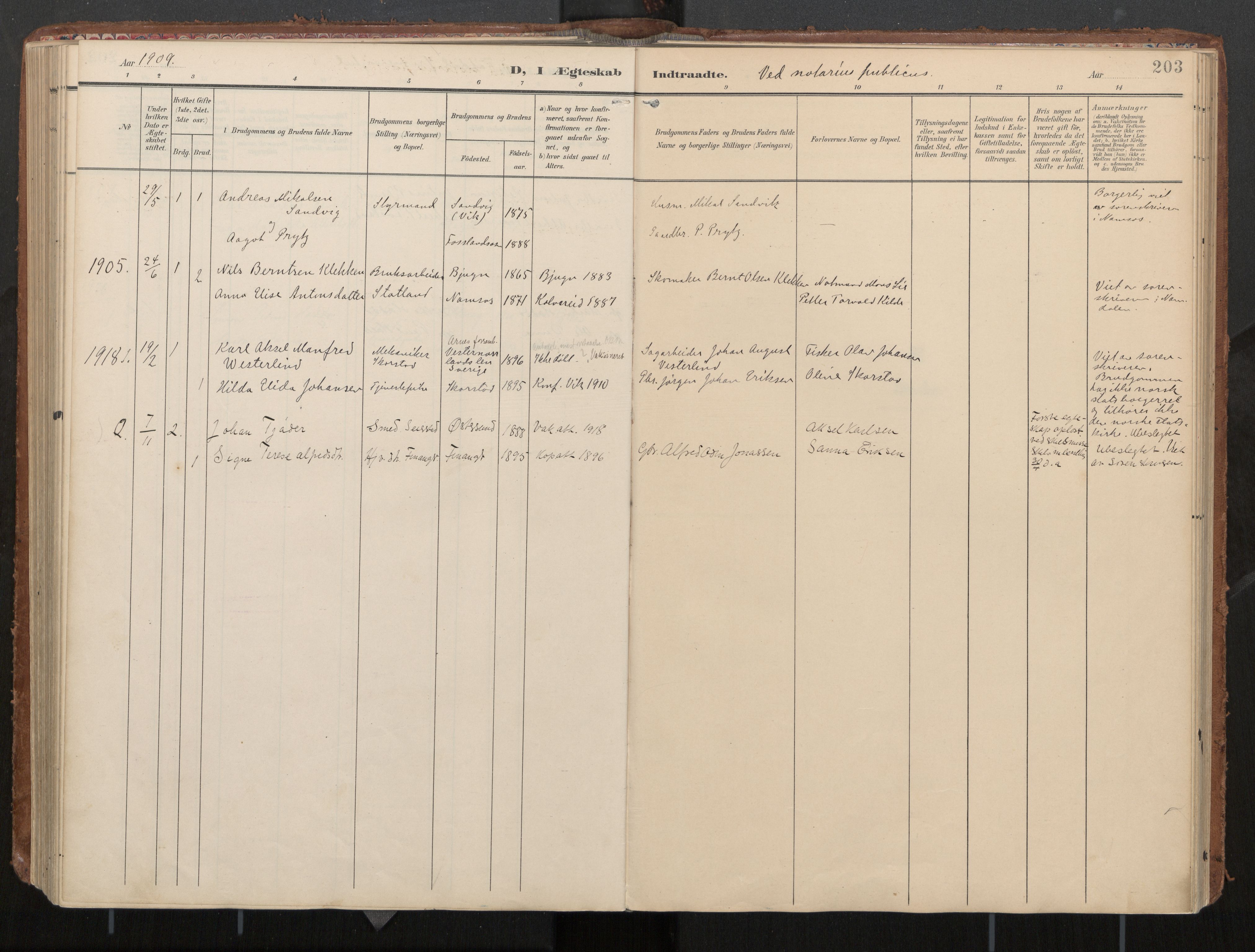 Ministerialprotokoller, klokkerbøker og fødselsregistre - Nord-Trøndelag, AV/SAT-A-1458/774/L0629: Parish register (official), 1904-1926, p. 203