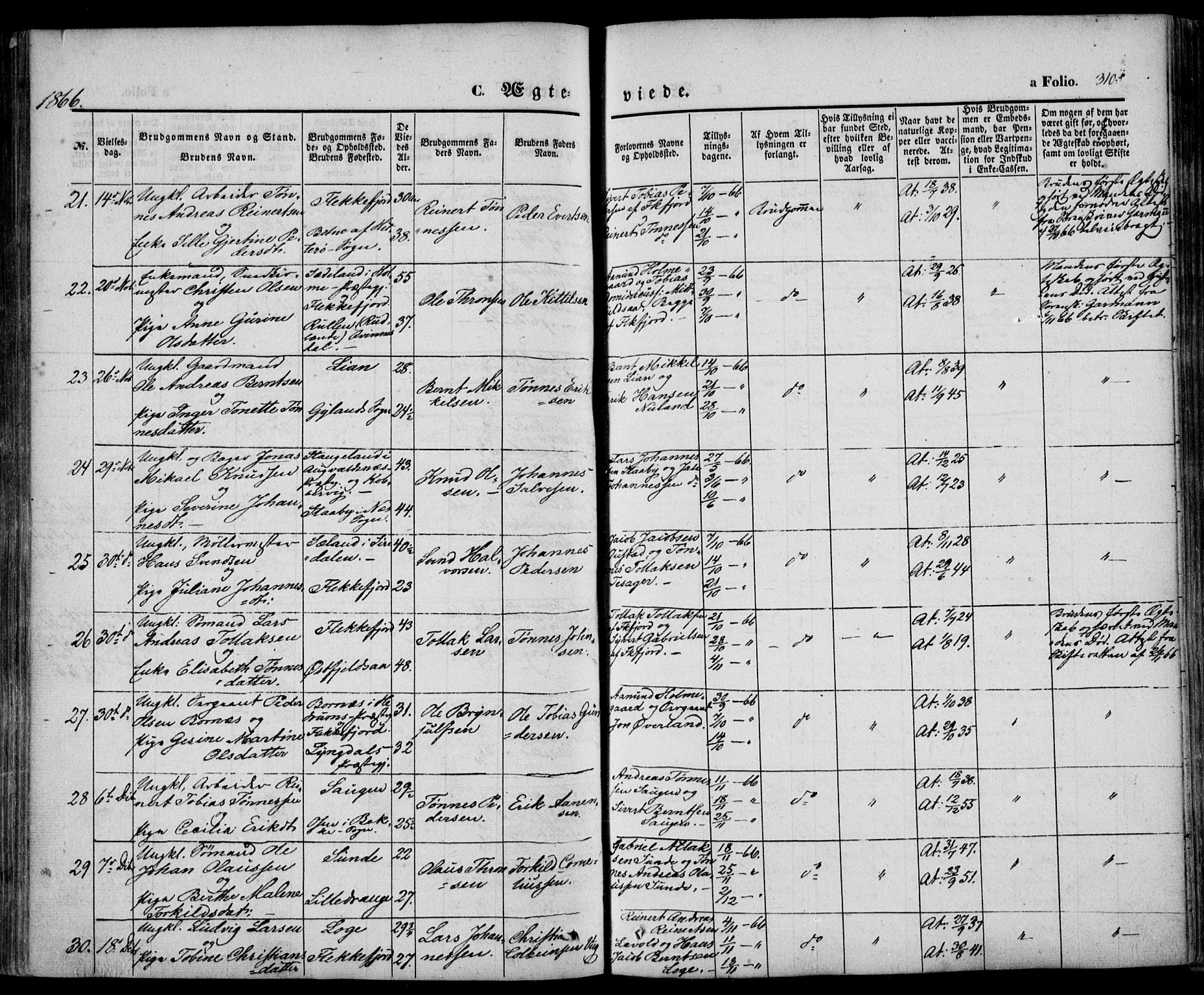 Flekkefjord sokneprestkontor, AV/SAK-1111-0012/F/Fa/Fac/L0005: Parish register (official) no. A 5, 1849-1875, p. 310