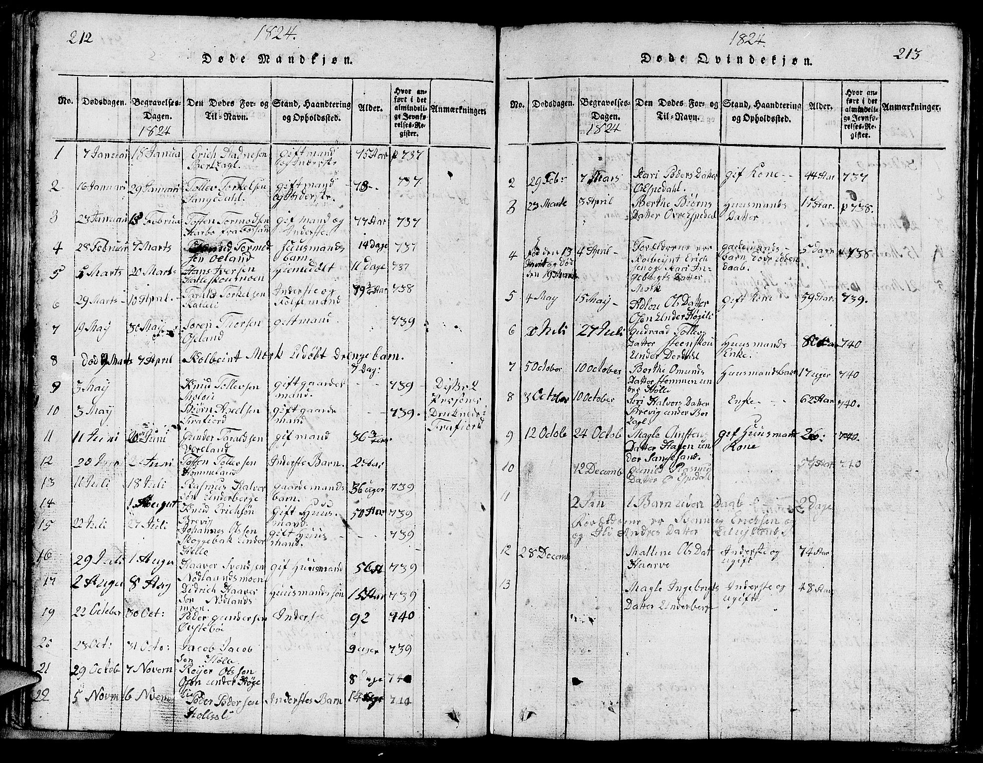 Strand sokneprestkontor, SAST/A-101828/H/Ha/Hab/L0002: Parish register (copy) no. B 2, 1816-1854, p. 212-213